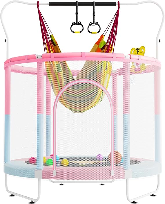 60" Trampoline for Kids, 5 FT Toddler Baby Trampoline with Safety Enclosure Net