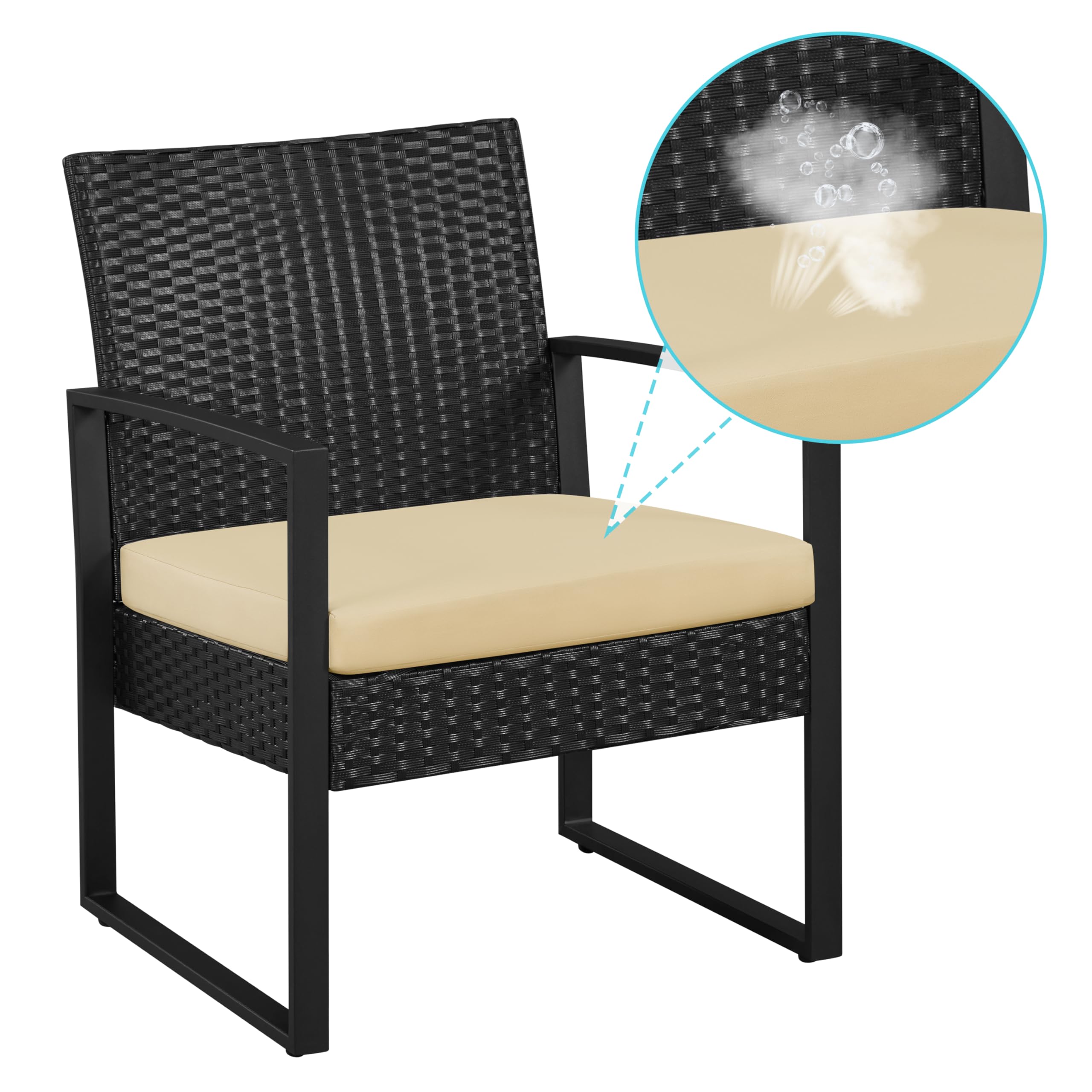 3 Pieces Rattan Bistro Set, Indoor/Outdoor Wicker Patio Modern Conversation Furniture
