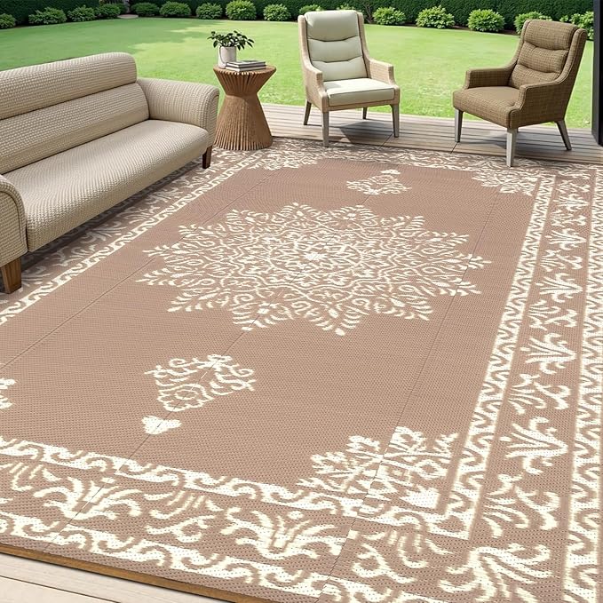 Outdoor Rug 8x10 Ft, Waterproof Plastic Straw Patio Rug