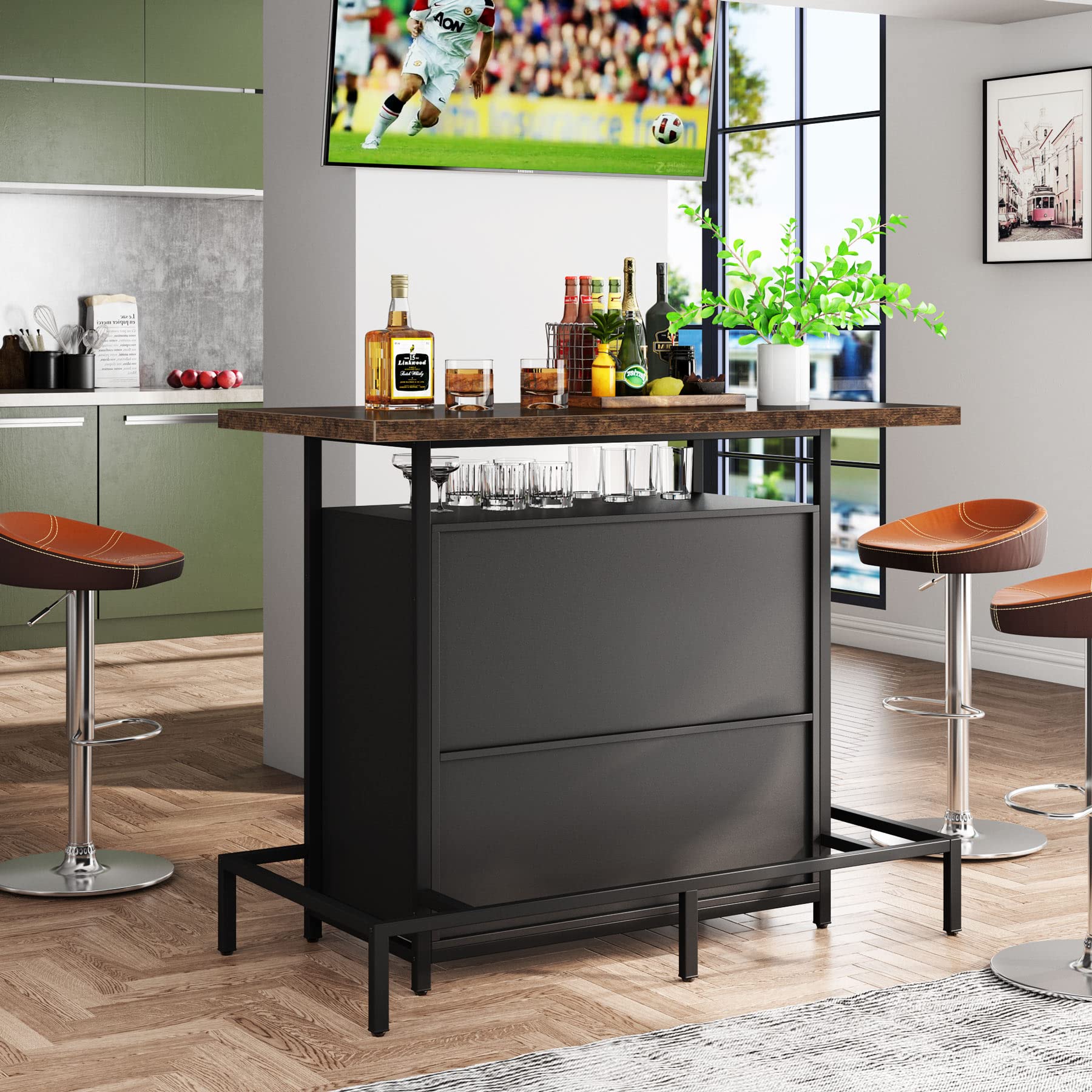 Home Bar Unit Cabinet with Footrest