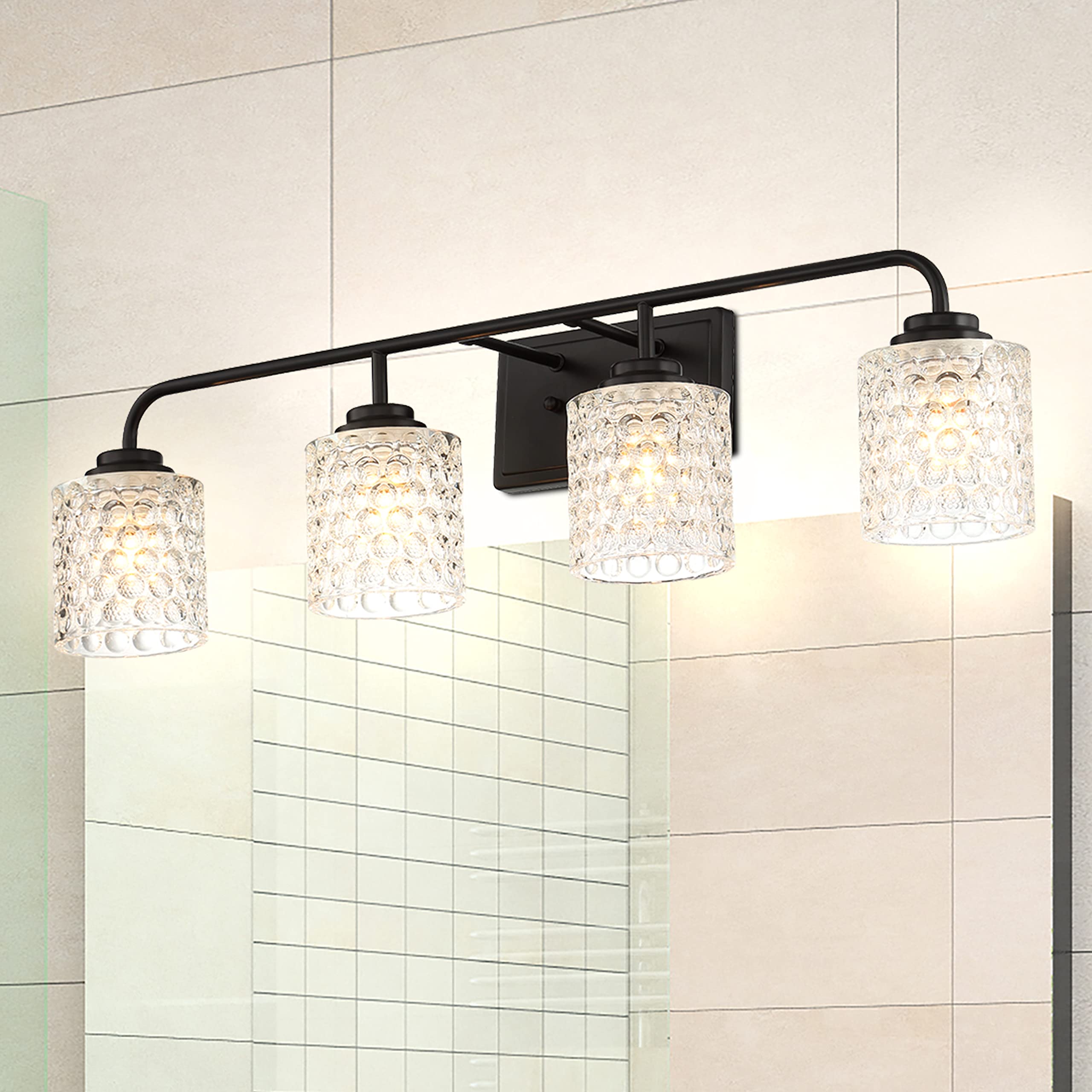 Elegant Cut Crystal Glass 4 Lights Bath Vanity Light for Over Mirror Hallway Living Room