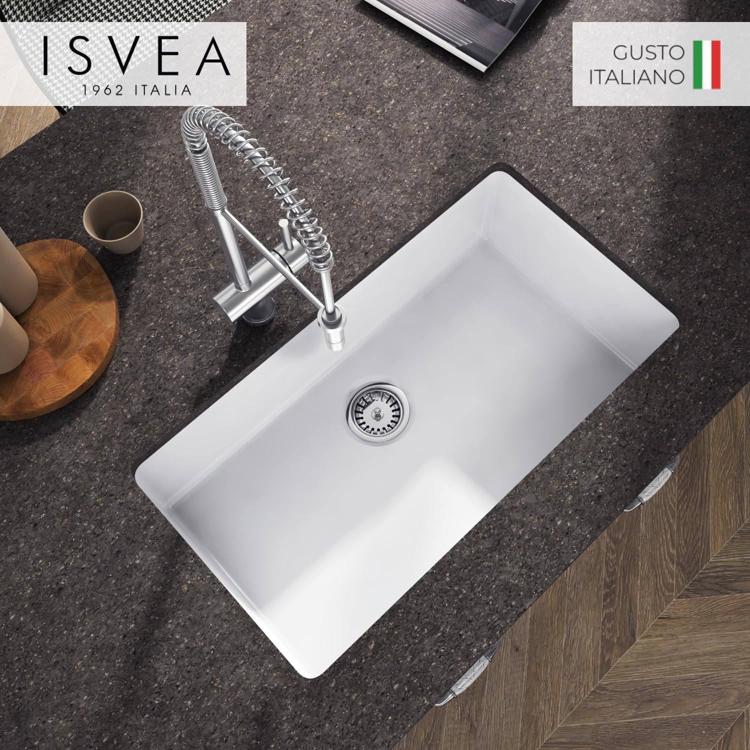 32 Inch White Fireclay Undermount or Drop-In Kitchen Sink, Single Bowl, Large Capacity