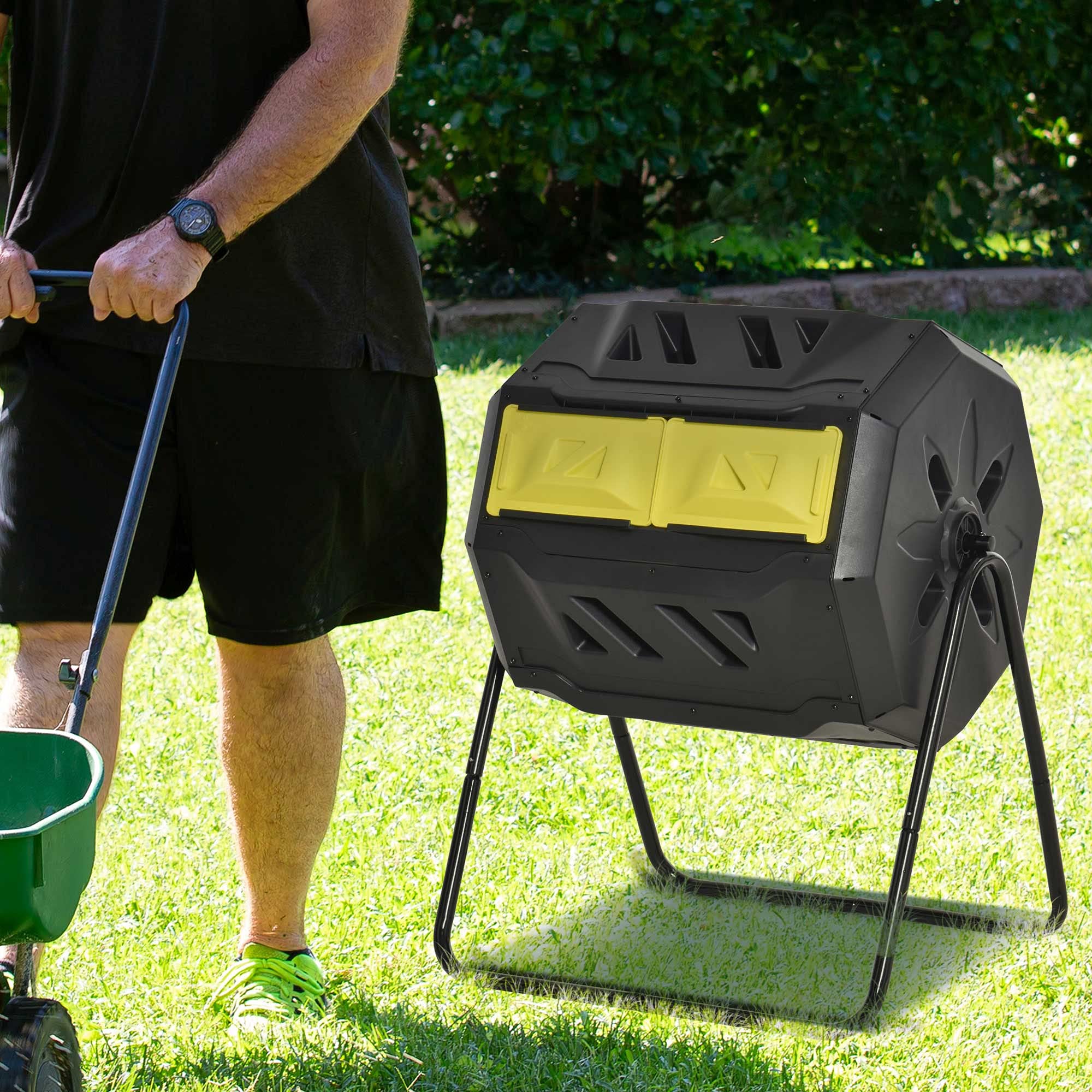 Tumbling Compost Bin Outdoor 360° Dual Chamber Rotating Composter 43 Gallon