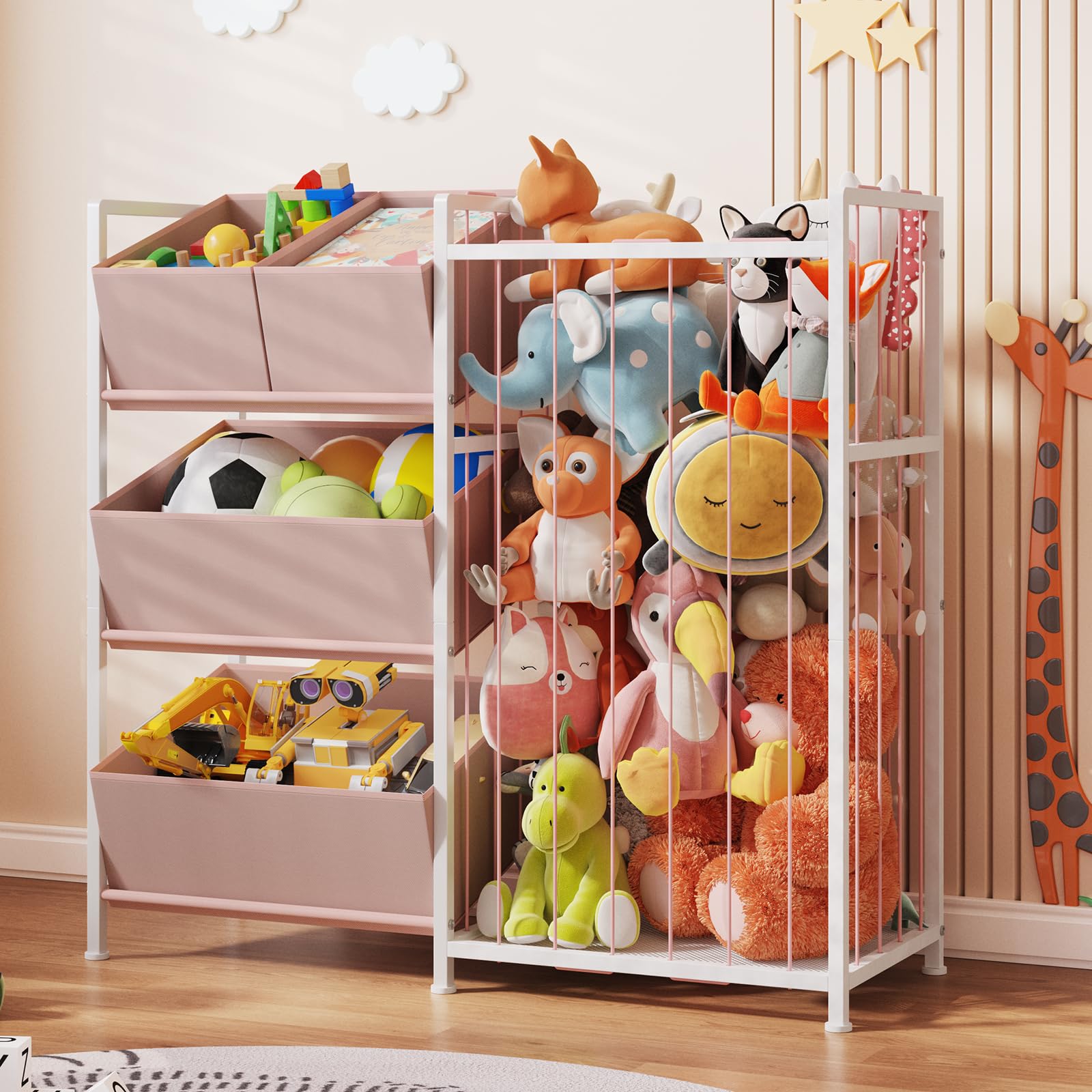 Stuffed Animal Storage - Kids Storage Organizer with 4 Removable Bins, Kids Storage Toy