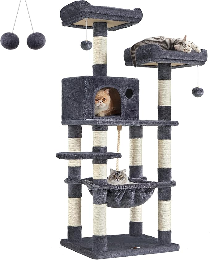 Cat Tree, Cat Tower for Indoor Cats, 56.3-Inch Cat Condo with Scratching Posts, Hammock