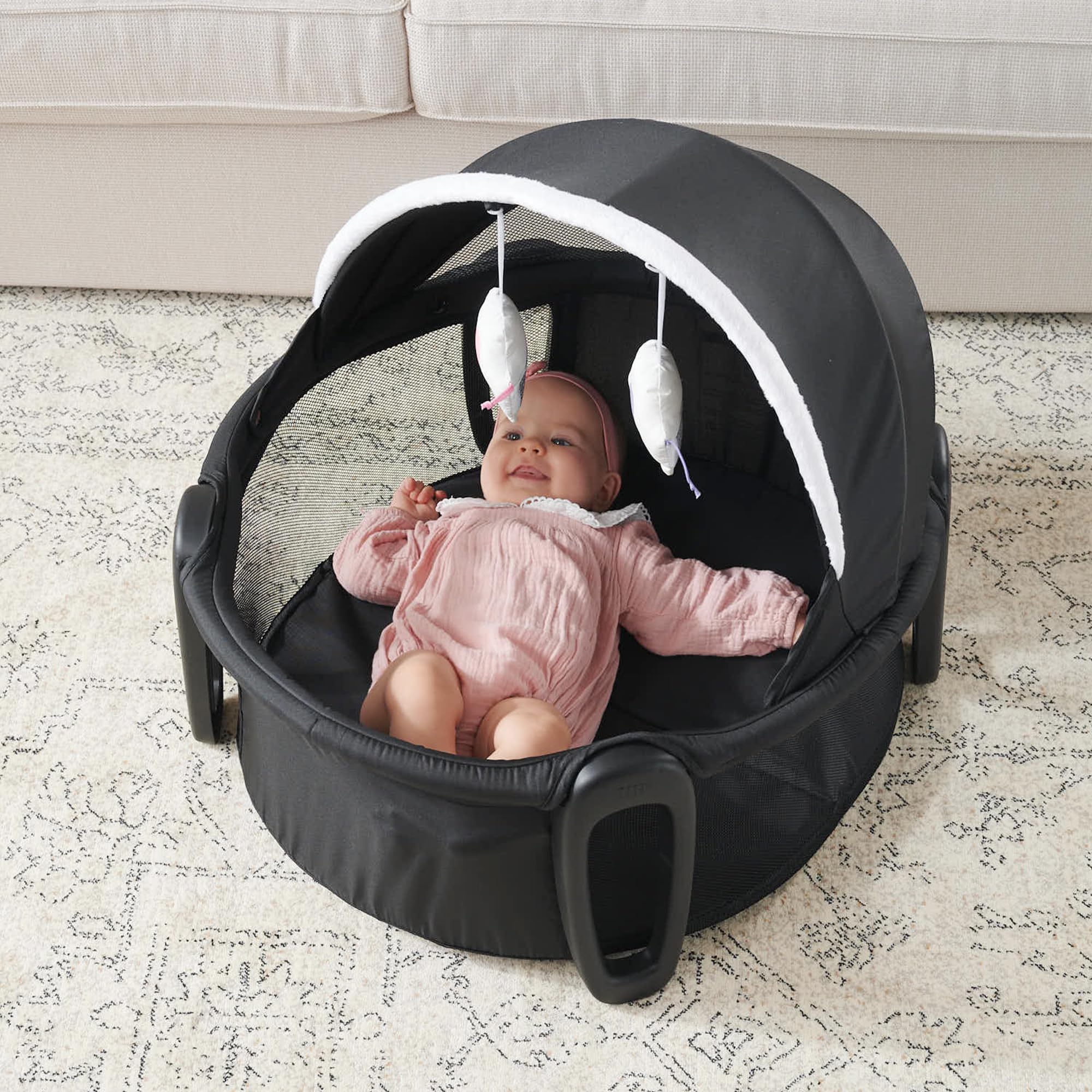 Bassinet and Play Space Baby Dome with Toys and Canopy Travel Crib for Newborn