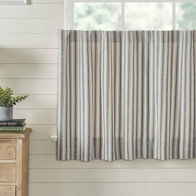 Market Place Gray Ticking Stripe Panel Curtains, Set of 2, 63" L x 36"