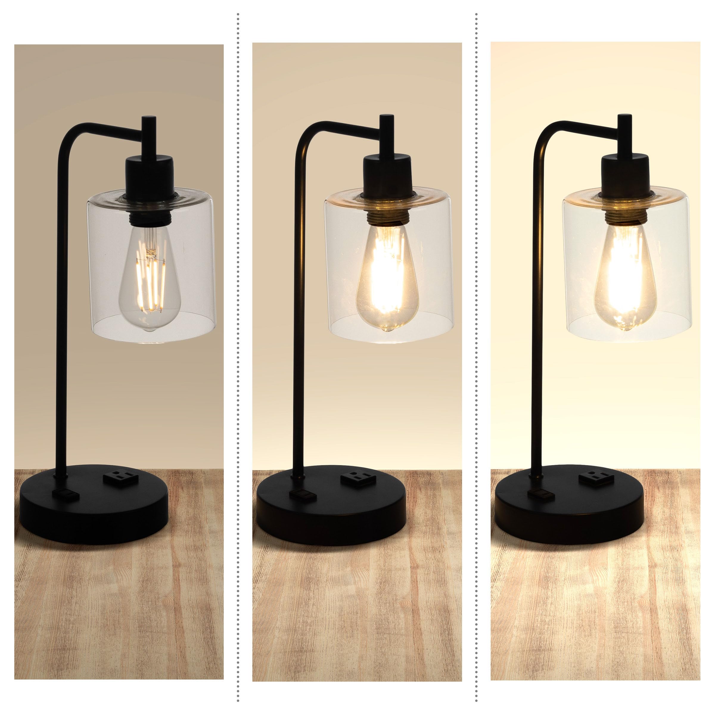 2 Table Lamps - Industrial Lamps with USB Ports, Touch Control, and Edison Bulb