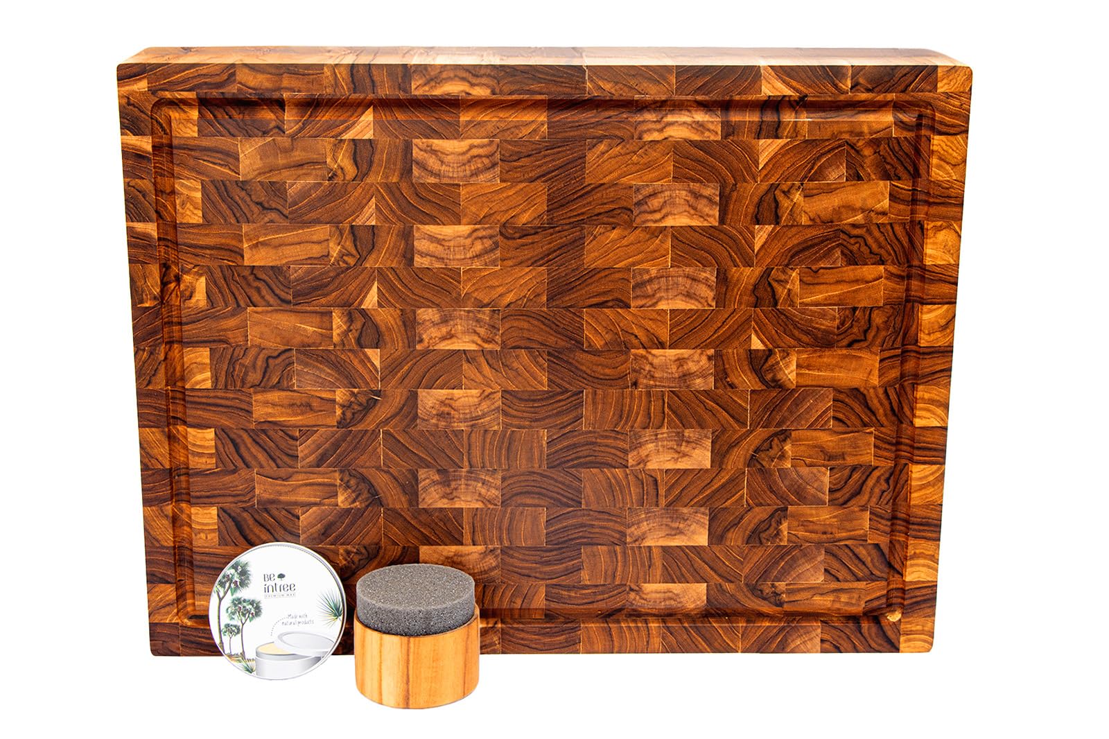 Premium Teak Wood Butcher Block Cutting Board Set - Complete Set with End Grain Board