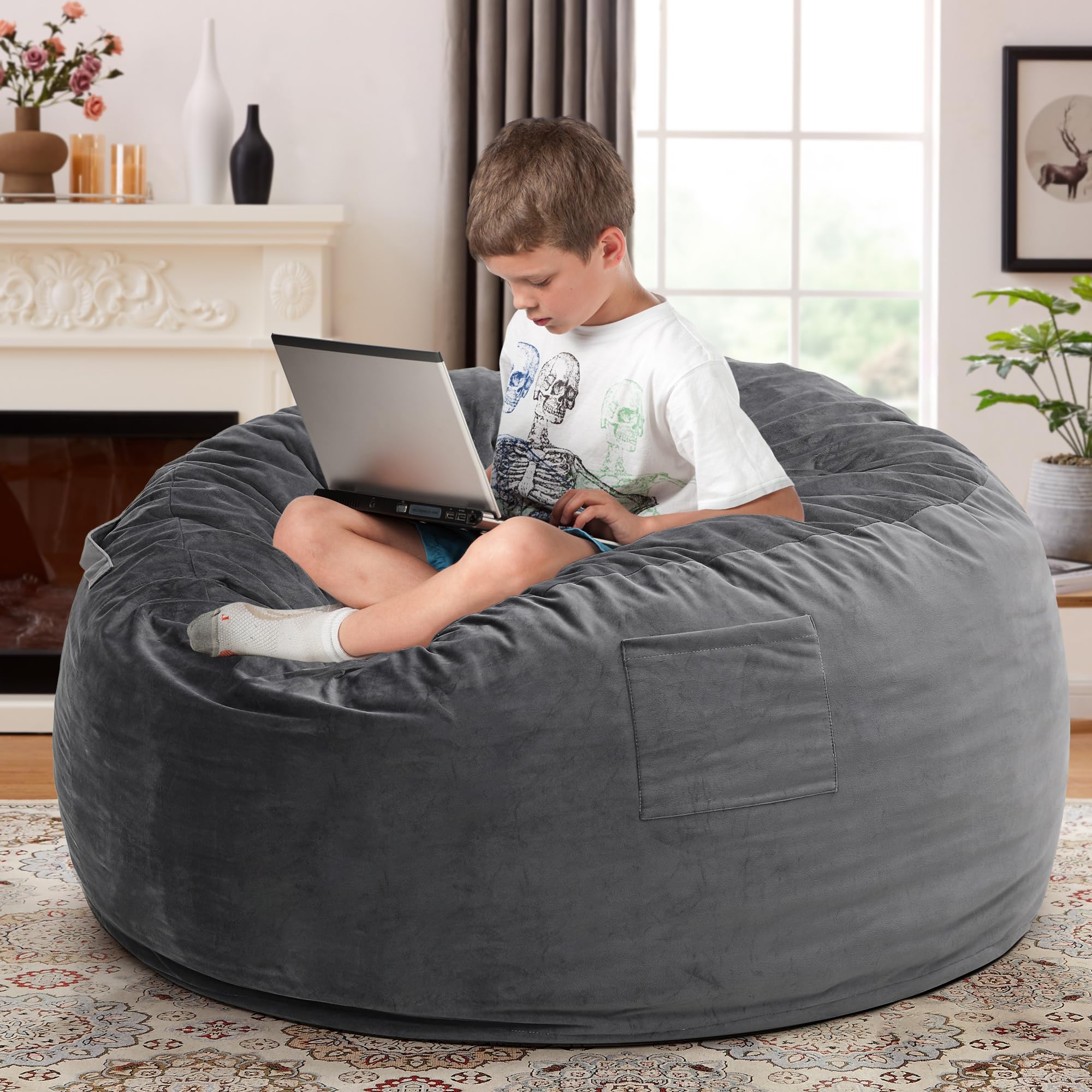 Large 3.5’ Bean Bag Chair for Kids, Teens, Adults, Memory Foam