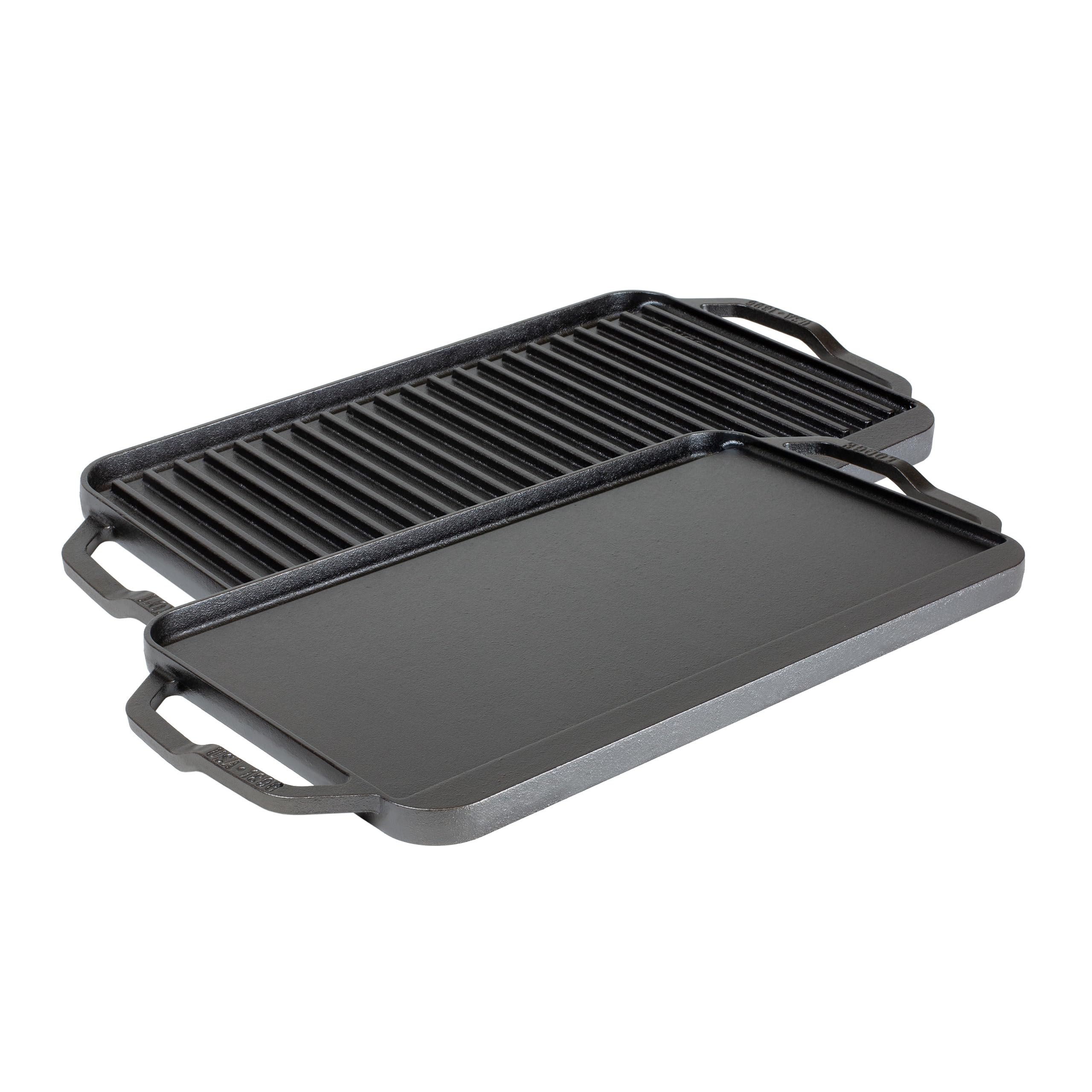 19.5" X 10" Cast Iron Reversible Grillgriddle - Double Burner Griddle - Indoor & Outdoor
