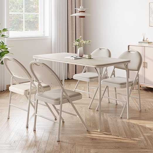 Folding Table and Chairs, 5 Piece Folding Card Table and Chairs Set
