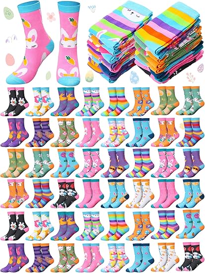 48 Pairs Easter Socks Bulk Funny Novelty St. Patrick's Day Crew Socks for Women Men