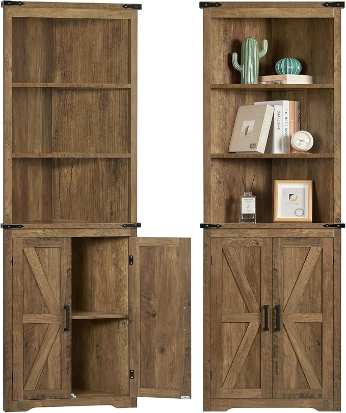 Tall Corner Cabinet with LED Lights, 5-Tier Bathroom Corner Cabinet,living room