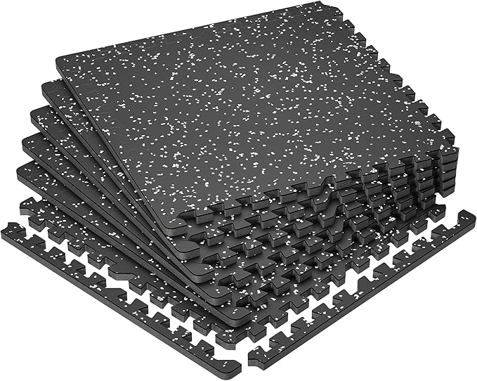 0.79'' Extra-Thick Exercise Equipment Mats, 6 Pcs 24 Sq Ft Rubber Top