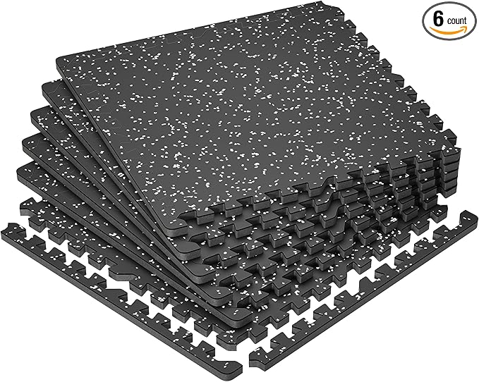 0.79'' Extra-Thick Exercise Equipment Mats, 6 Pcs 24 Sq Ft Rubber Top Floor Tiles