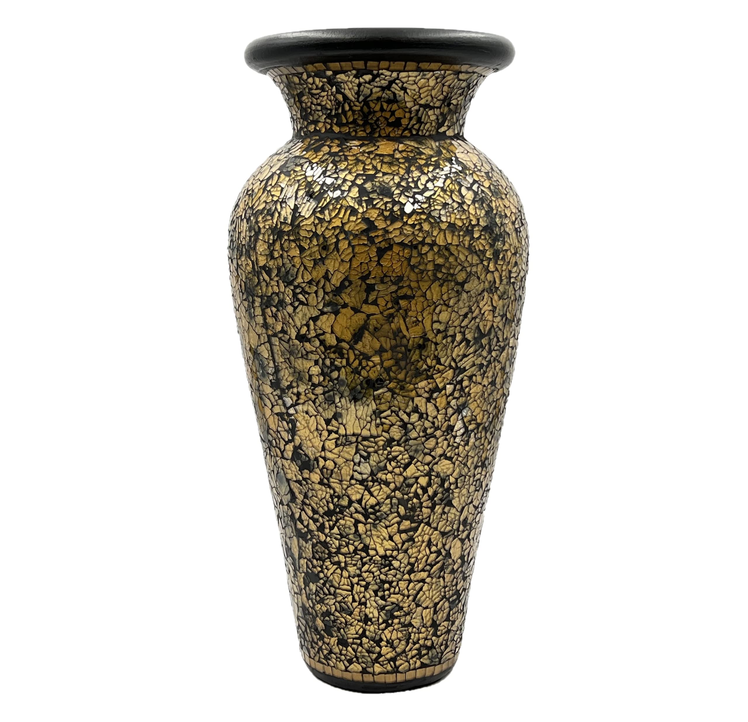 Floor Vase, 24 Inch Mosaic Vase – Tall Cylinder Made of Terracotta with Crackled Gold