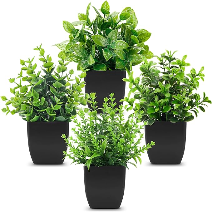 4 Pack Fake Plants Mini Artificial Greenery Potted Plants for Home Decor Indoor Office