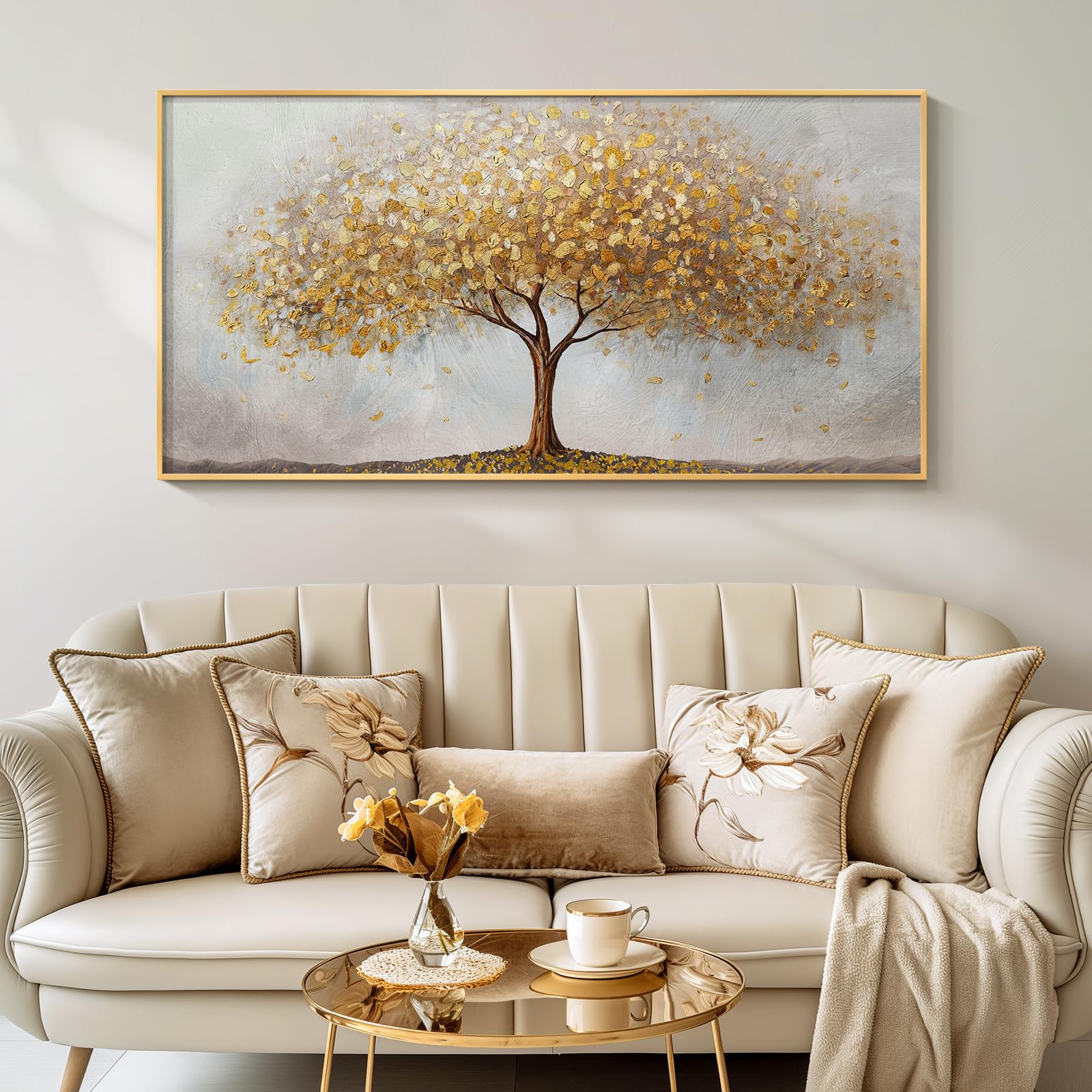 Large Framed Tree of Life Gold Wall Art for Living Room