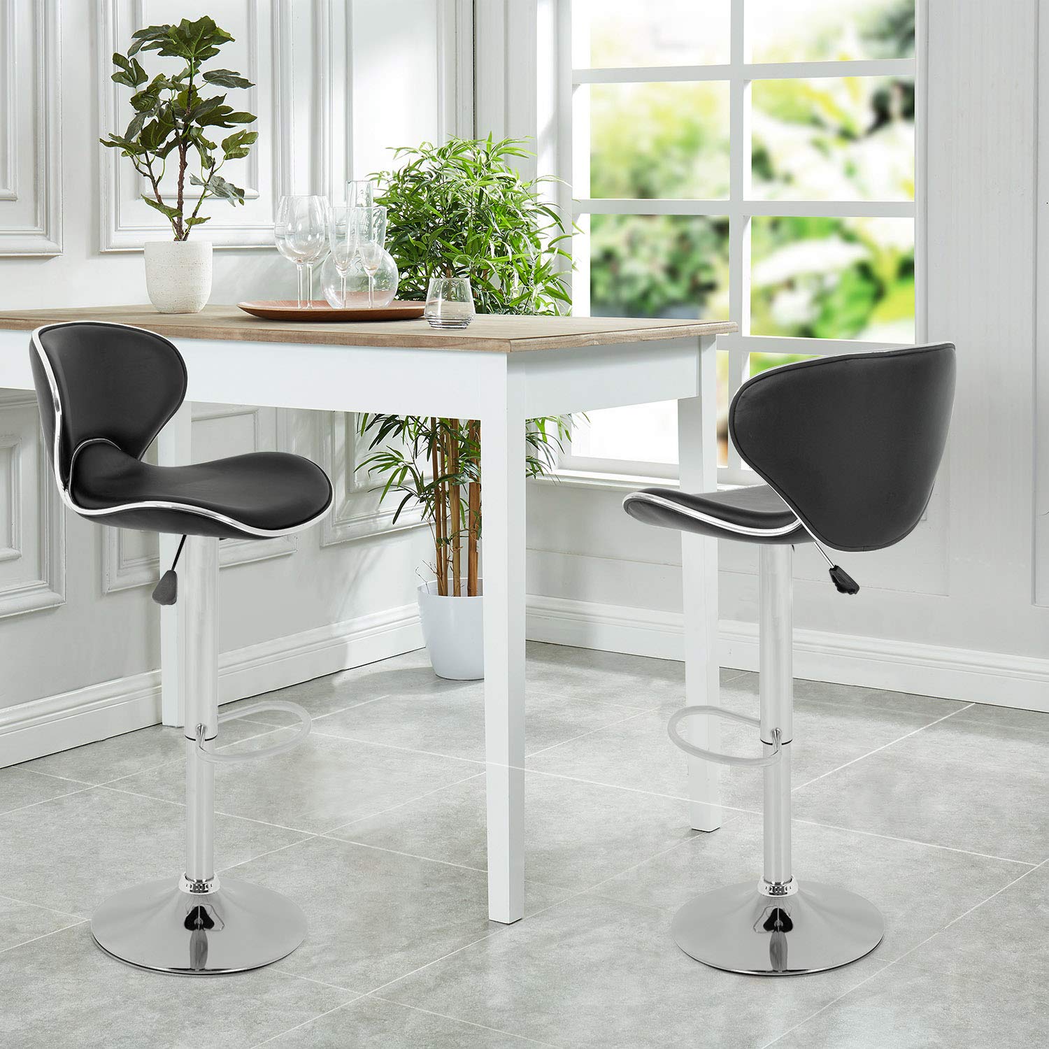 Set of 2 Adjustable Bar Stools Height Ajustable Swivel Barstools Chairs with Back
