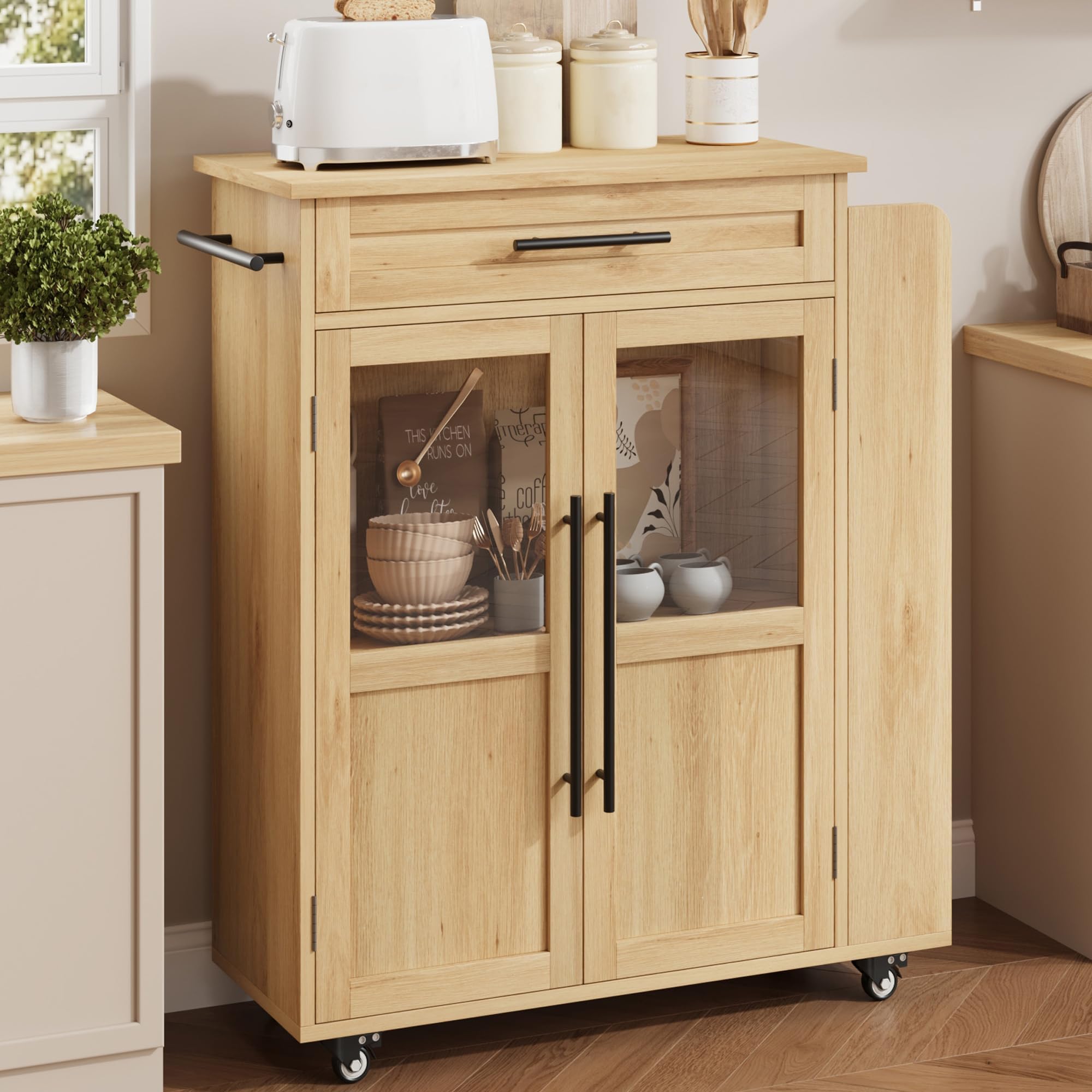 Mobile Kitchen Island Cart With Storage- 360° Rolling Wheels