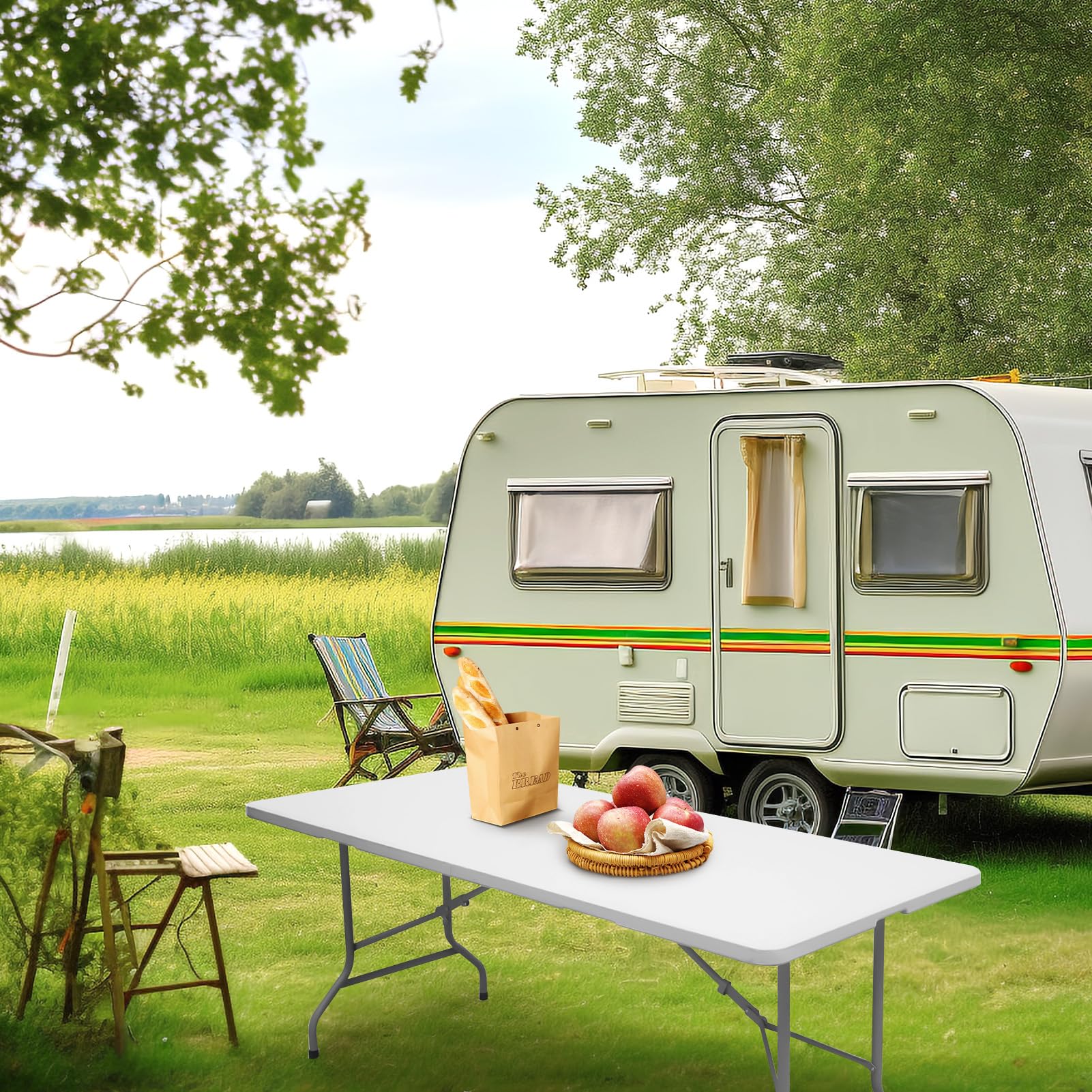 Folding Table 6ft Portable Heavy Duty Plastic Fold-in-Half Utility Foldable