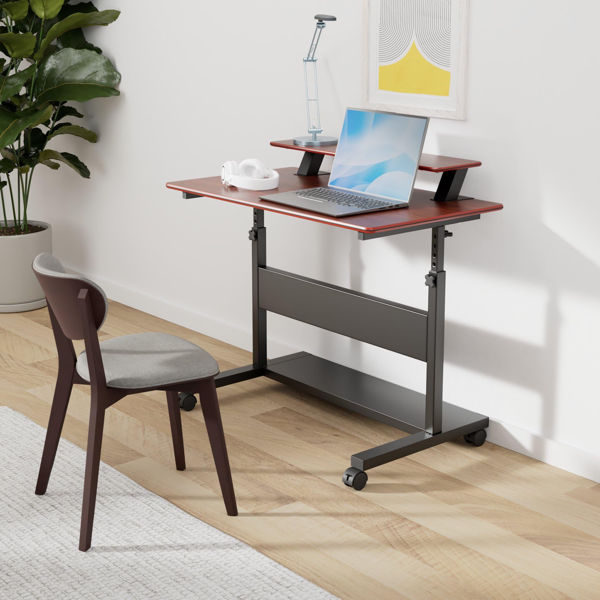 Mobile Standing Desk 41 Inch, Lockable Home Office Height