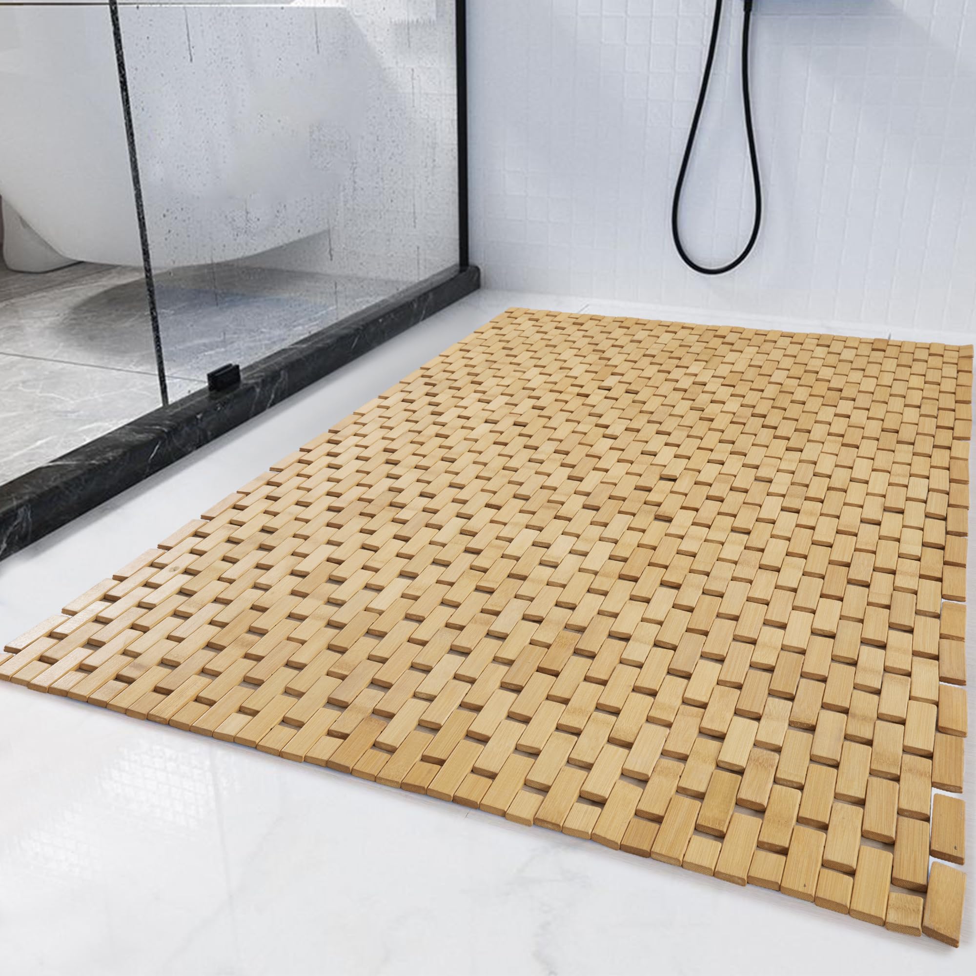47x32 Extra Large 100% Bamboo Shower Mat for Shower Stall Tub
