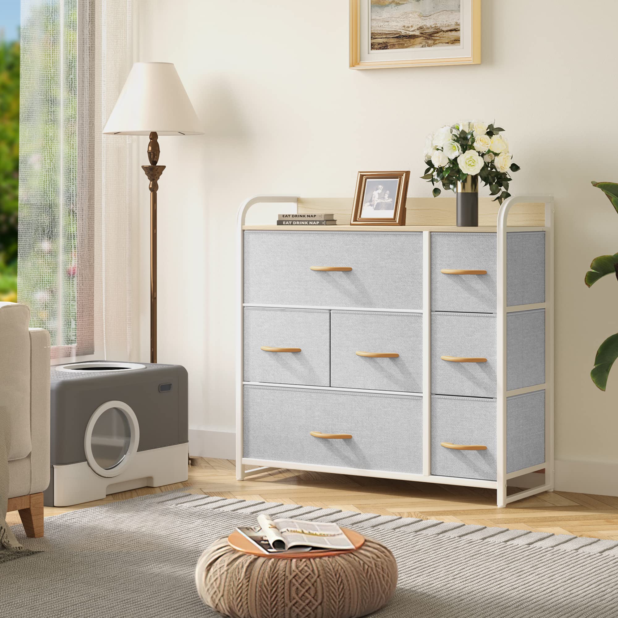 Dresser with 7 Drawers - Fabric Storage Tower, Organizer Unit