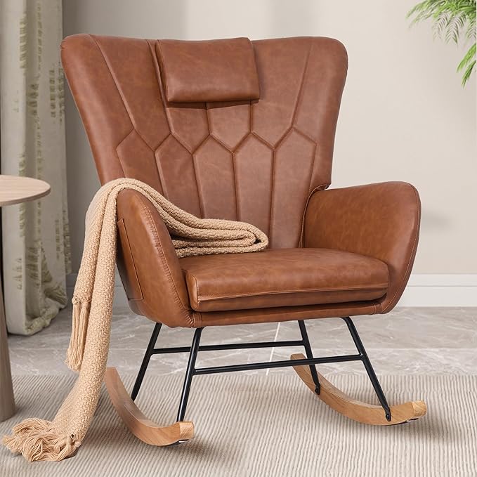 Chair Nursery with Thick Headrest, Modern Teddy Upholstered Reading Glider