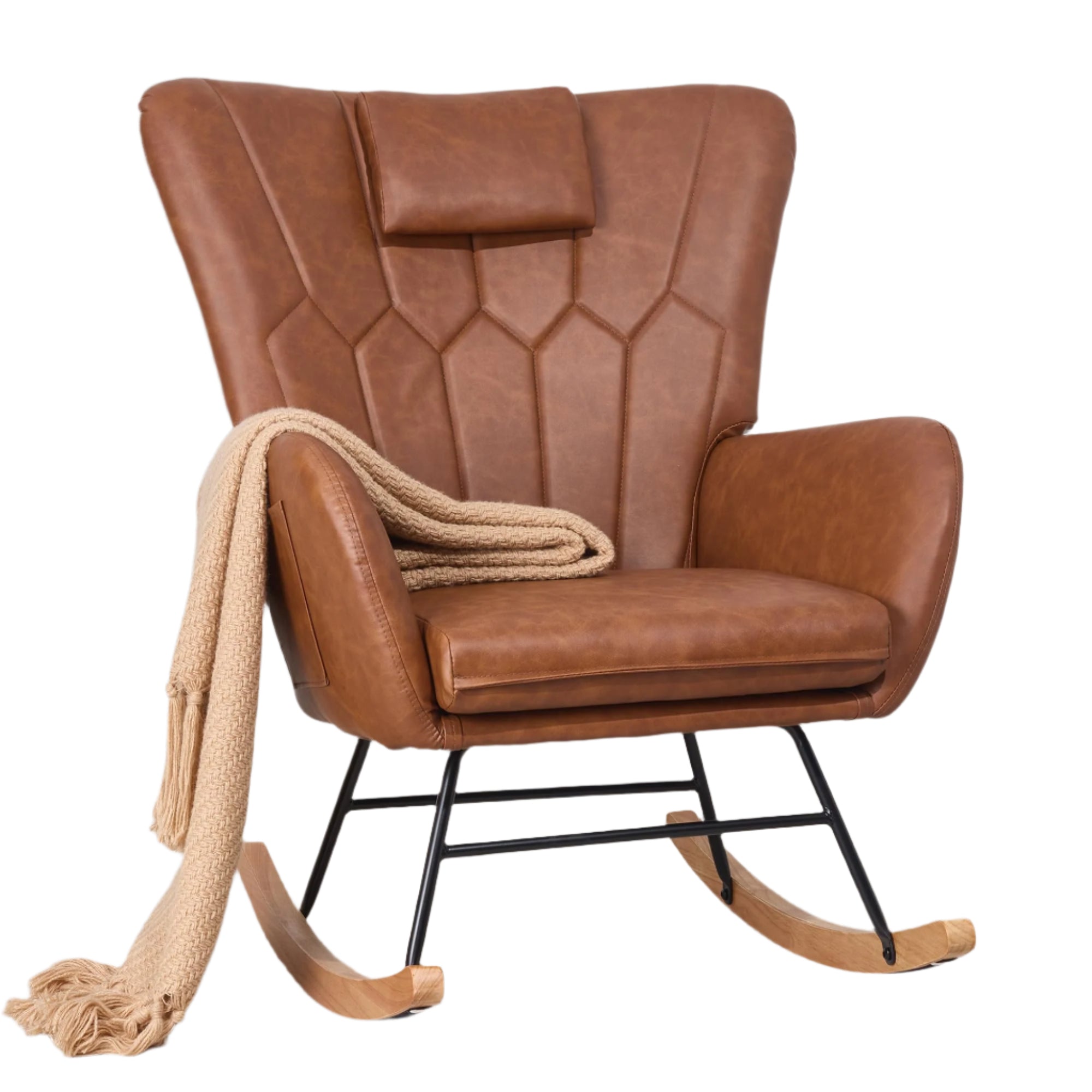 Chair Nursery with Thick Headrest, Modern Teddy Upholstered Reading Glider Rocker