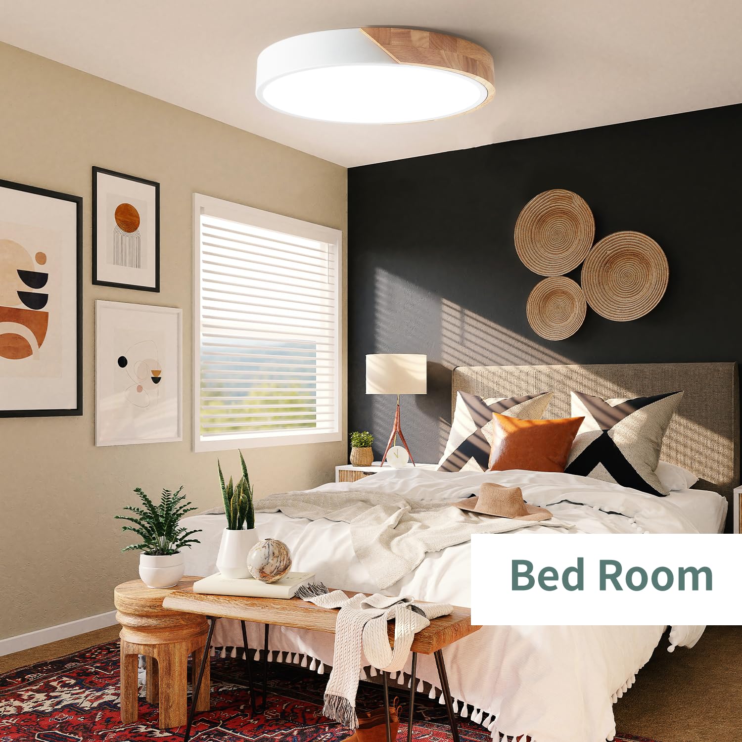 LED Flush Mount Ceiling Light Fixture Wood,16 inch Kitchen Light Fixtures Ceiling
