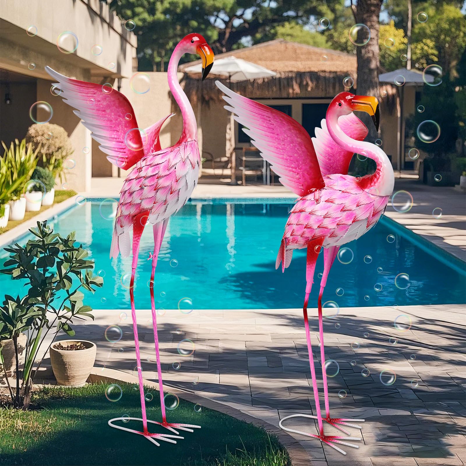 Pink Flamingo Statue-Garden Statues for Outside - 2 Pack Flamingos Sculptures Statue