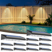 Solar Fence Lights 12-Pack - 100 Lumens Solar Powered Outdoor Lights, Weatherproof