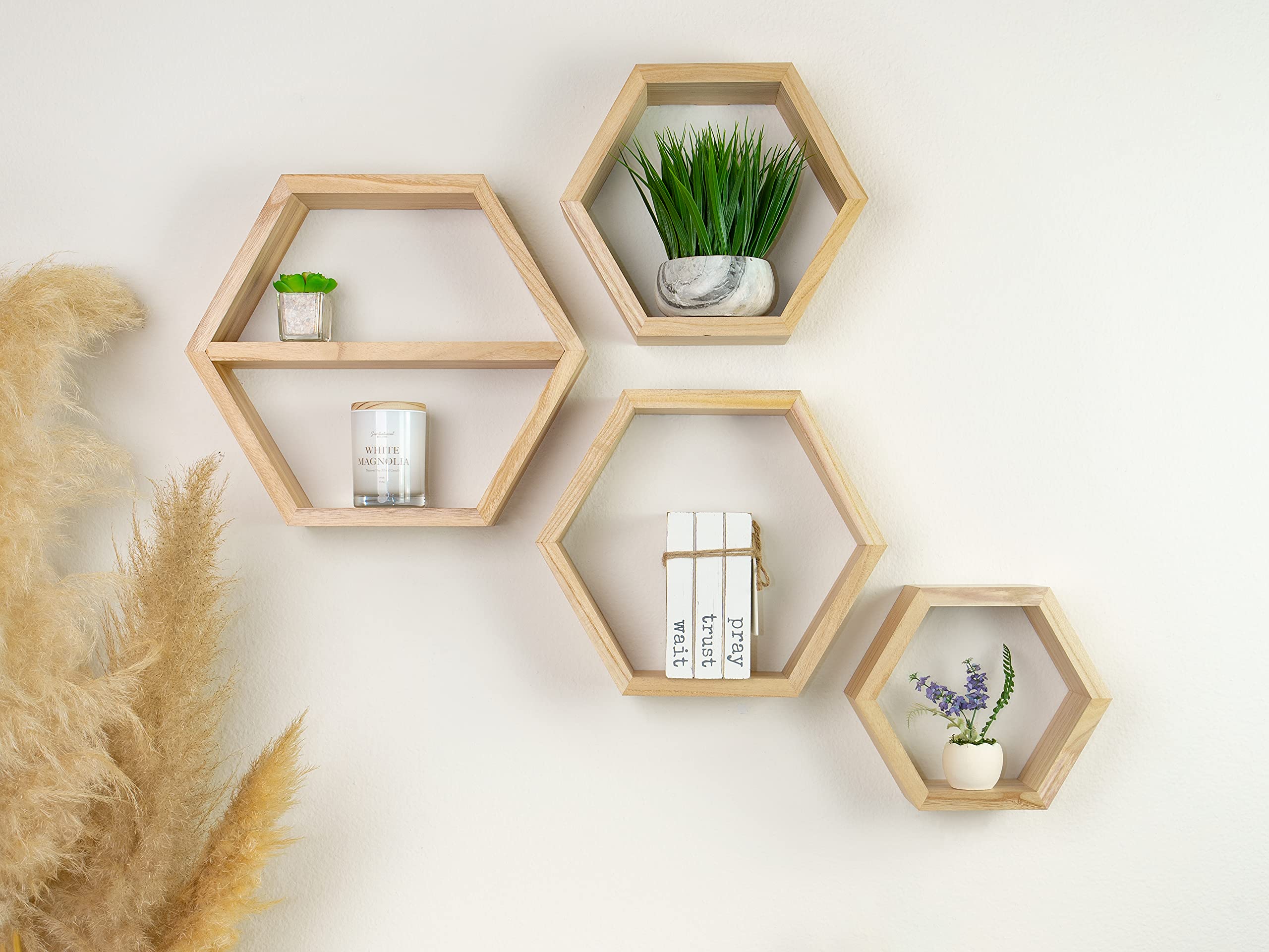 Extra Large Hexagon Floating Shelves - Set of 4 - Honeycomb Decor