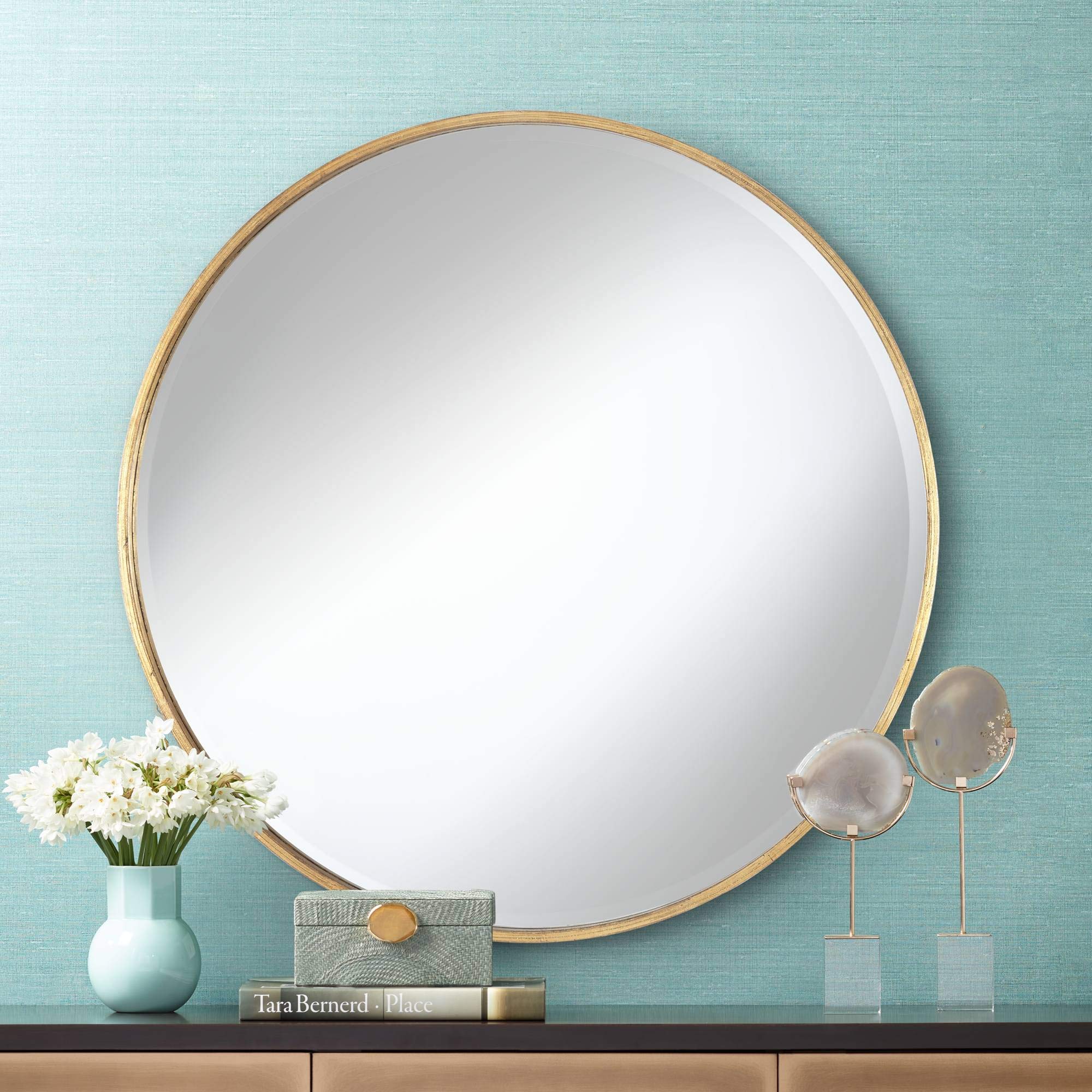 Mayfair Round Vanity Decorative Wall Mirror Vintage Rustic Antique Gold Metal Frame