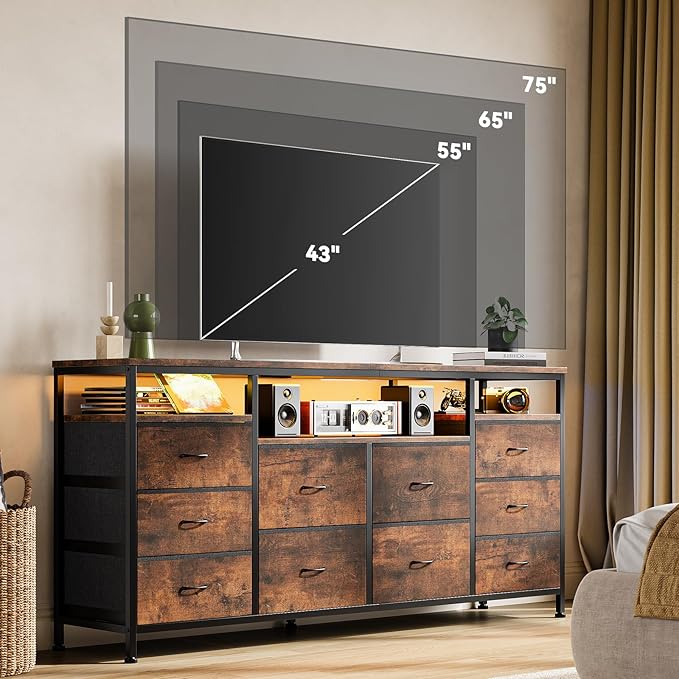 63.3 Inch Black Dresser for Bedroom, 10 Drawer Dresser TV Stand,living room