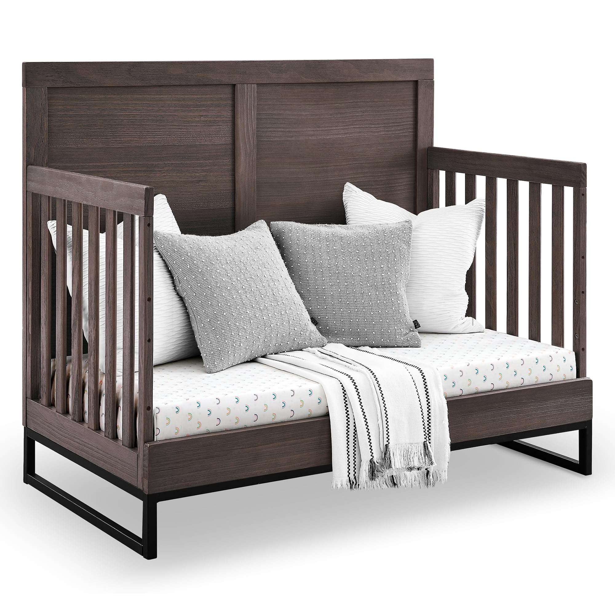 Kids Foundry 6-in-1 Convertible Baby Crib, Rustic Grey with Matte Black