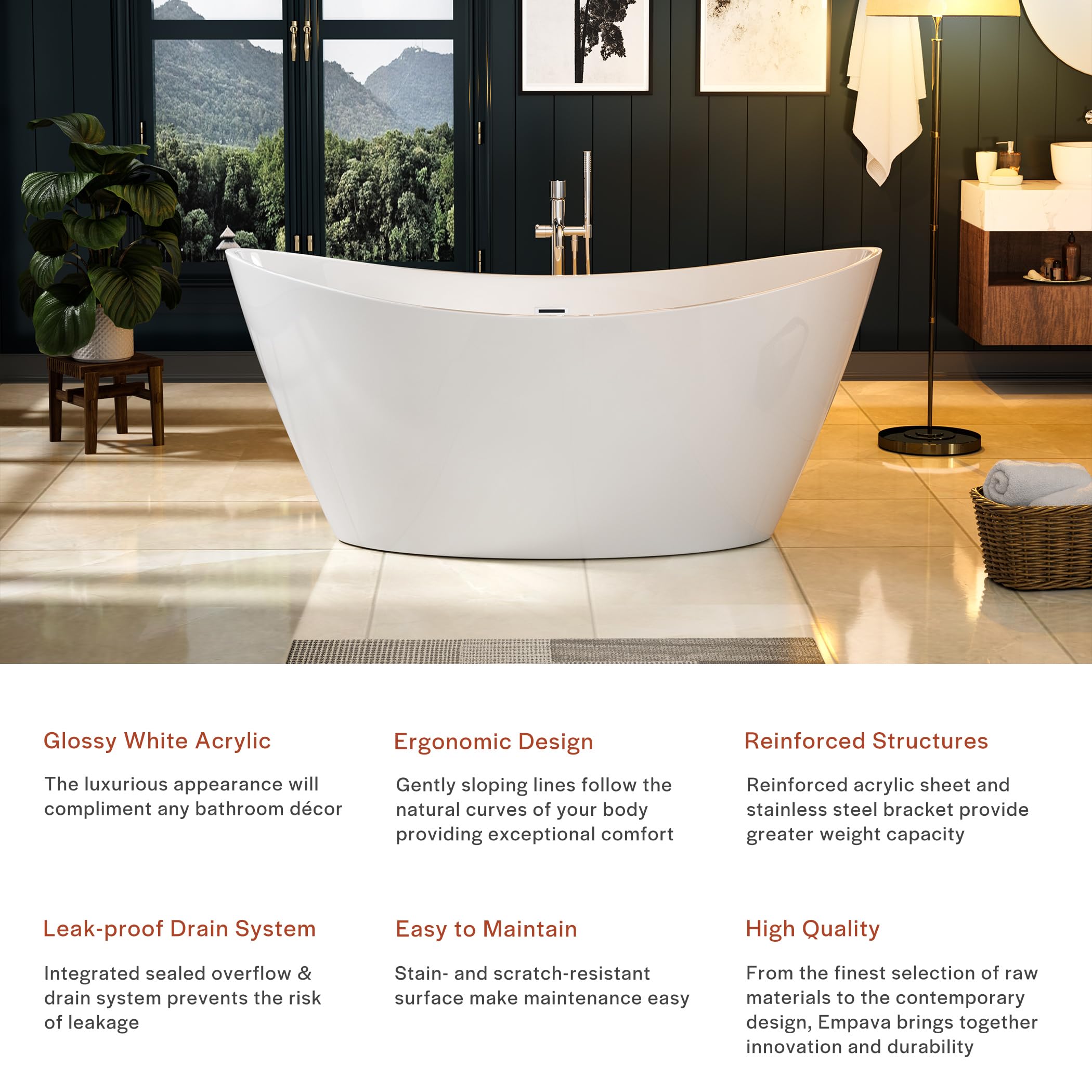 Empava EMPV-FT1518 67" Acrylic Freestanding Bathtub