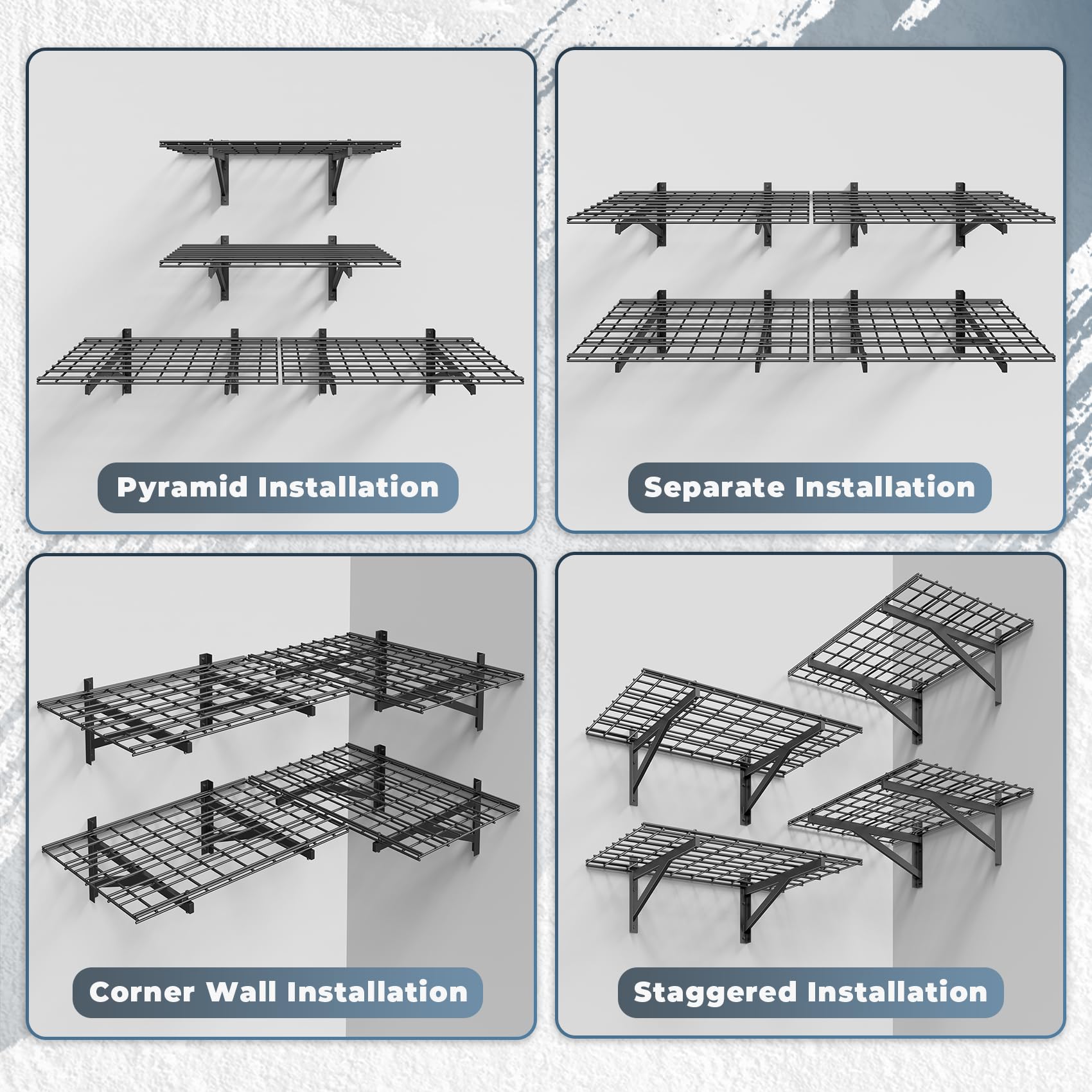 Jusgym 4 Pack Heavy Duty Garage Wall Shelving Set (2x3ft), Wall Mounted Garage Shelves 1000lbs Capacity, 24"x72" Wall Shelf Storage Rack Floating Shelves, Black