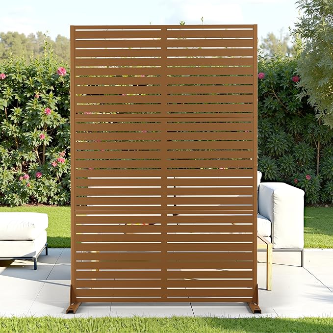 Metal Privacy Screen Outdoor 72" H×47" W Natural Wood Brown Patio Privacy Screen