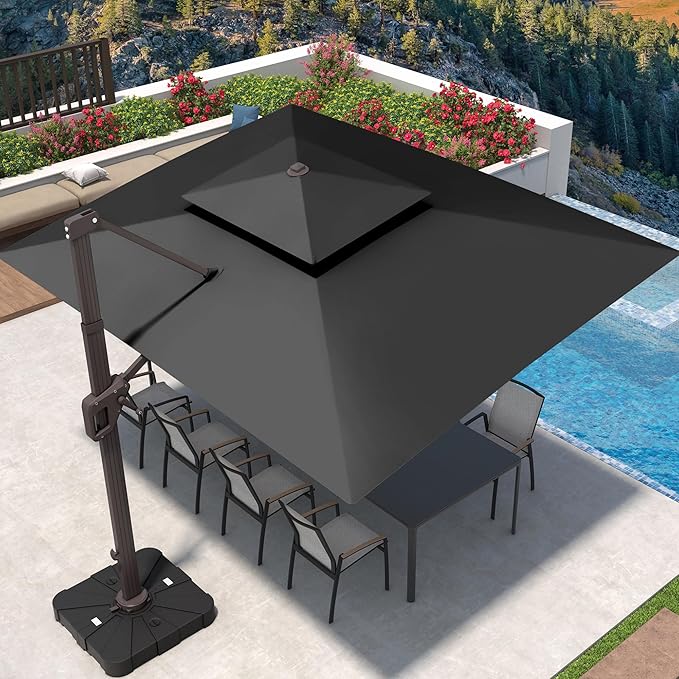 9' X 12' Cantilever Patio Umbrella with Base Included 360°Rotation Rectangular