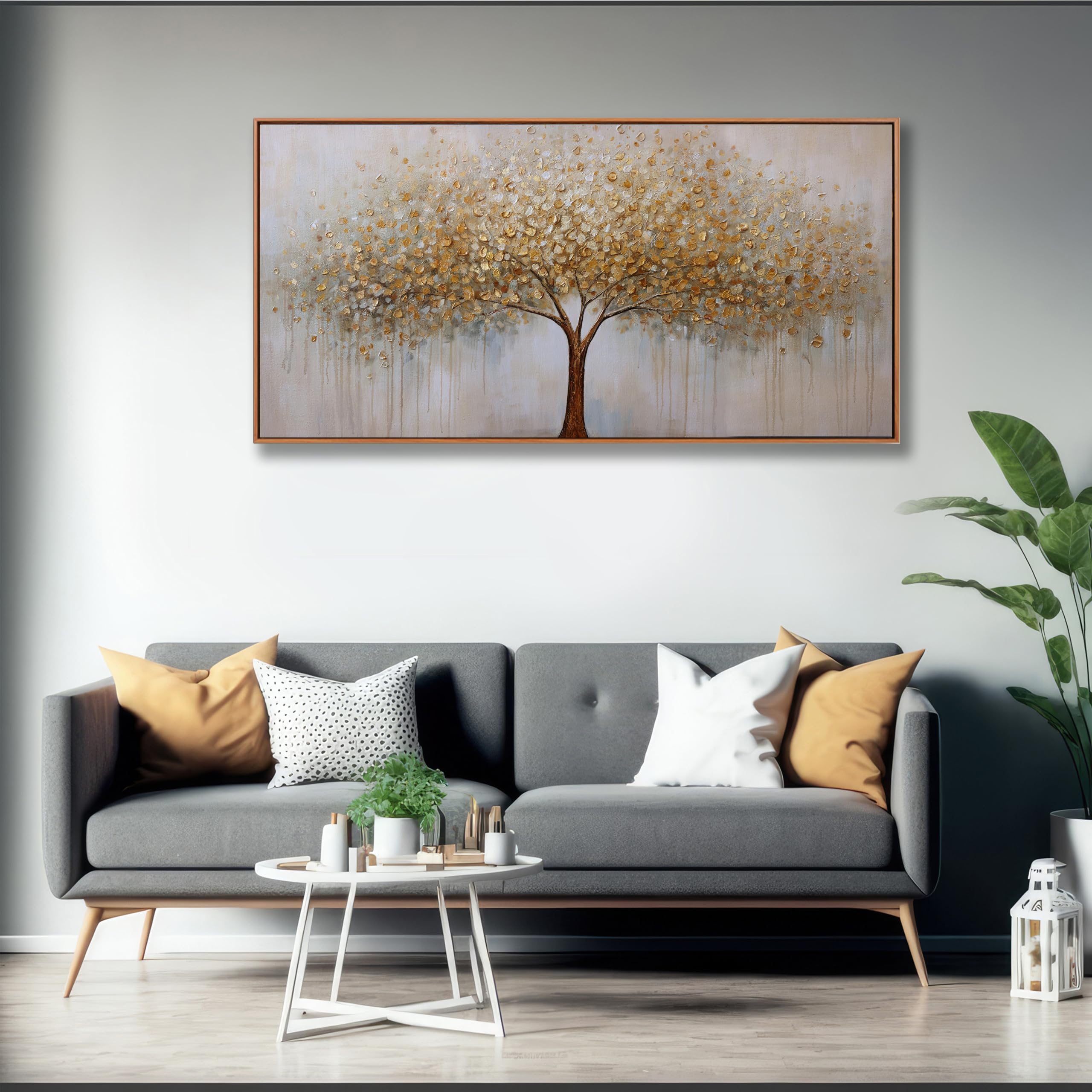 Wall Art Gold Abstract Tree of Life Framed Modern Artwork Canvas Painting
