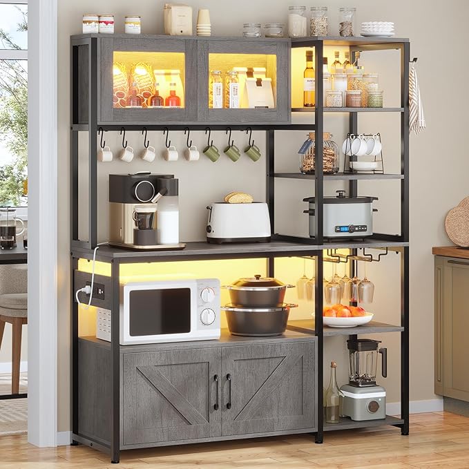 Bakers Rack with Power Outlet and LED Light
