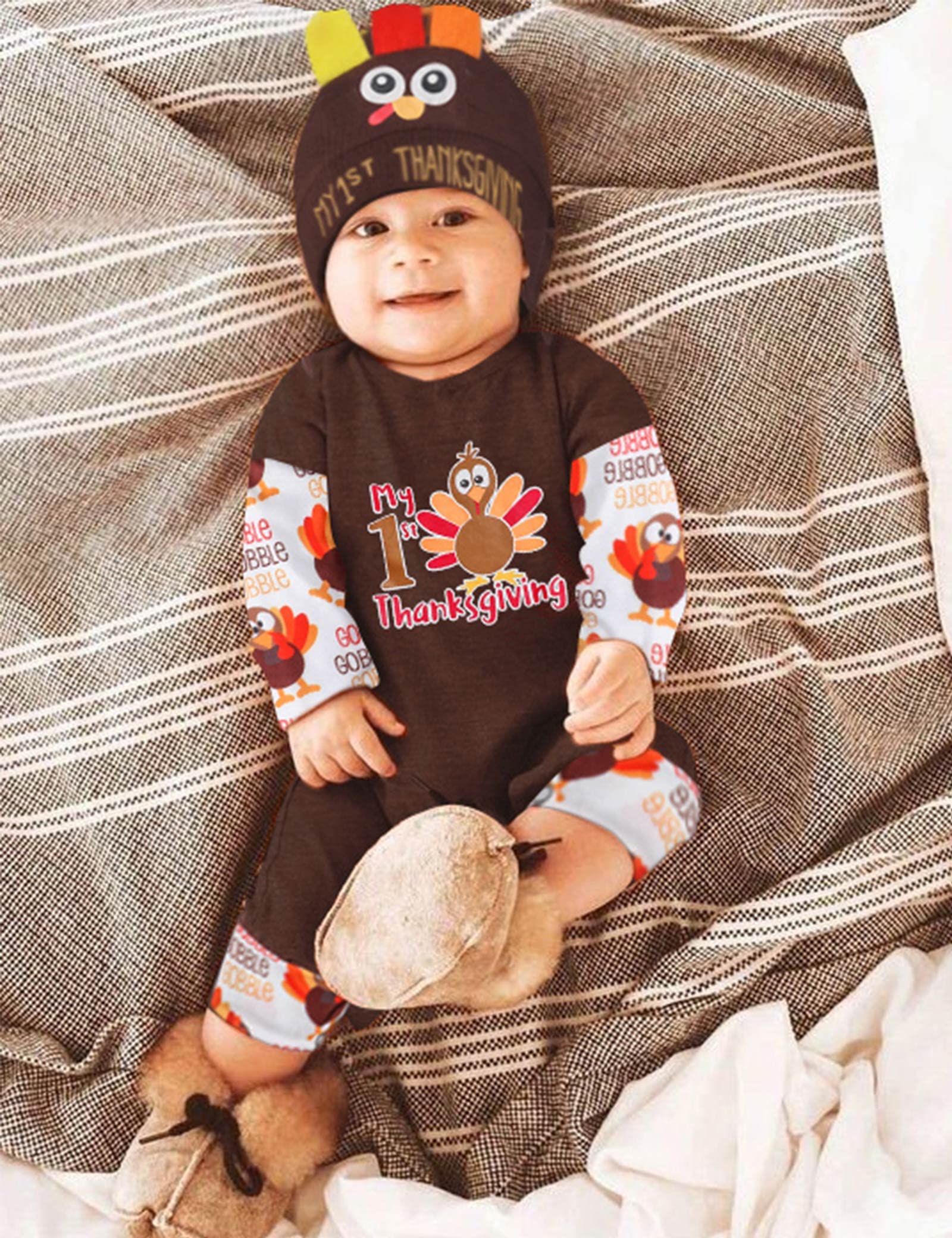 My First Thanksgiving Baby Boy Outfit Turkey One Piece Romper Long Sleeve Onesie