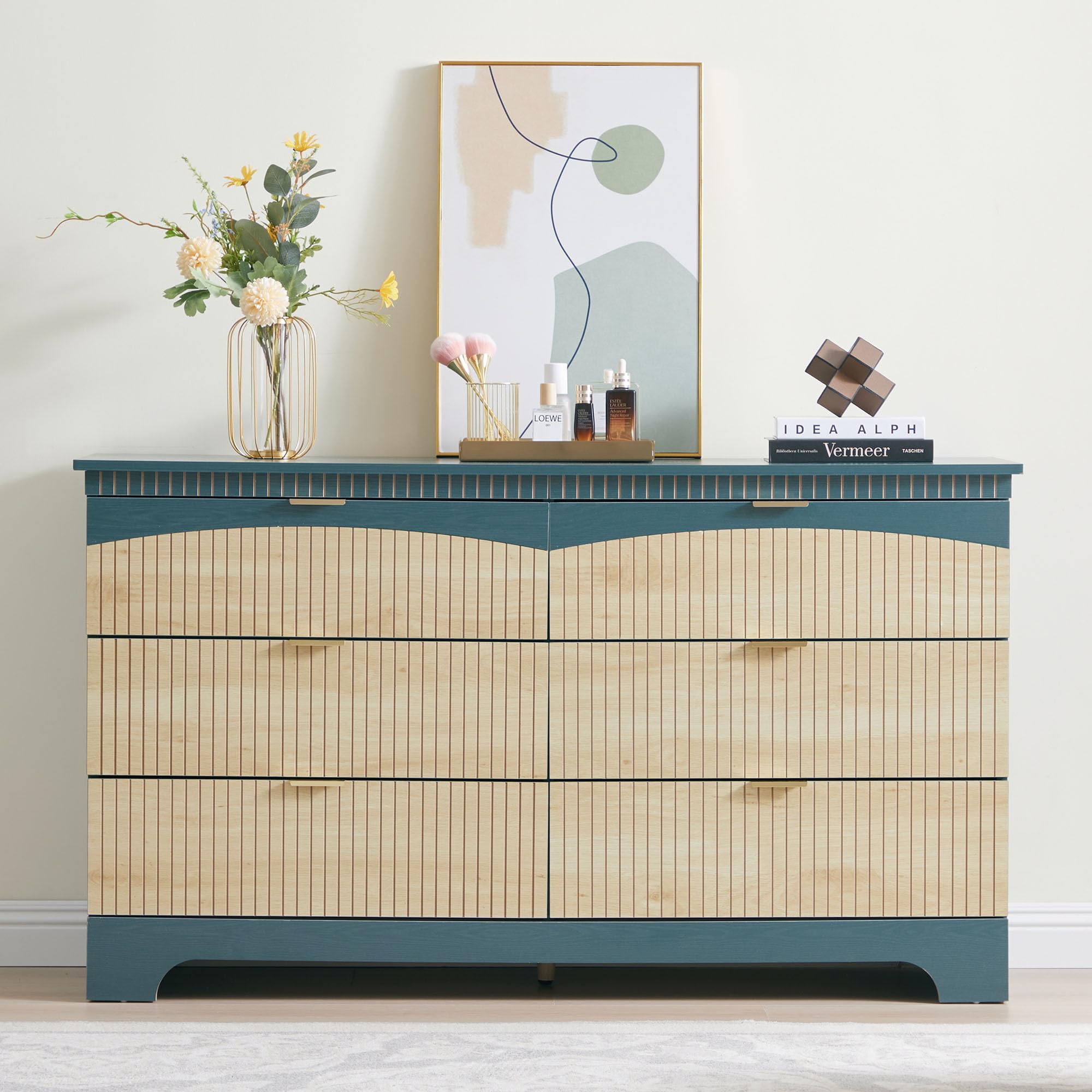 Fluted 6 Drawers Dresser for Bedroom, Mid Century Modern Dresser