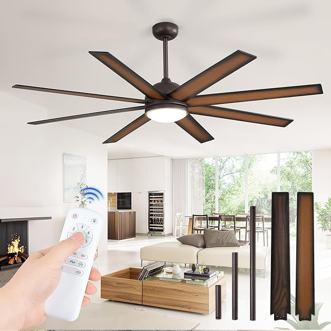 65 Inch Ceiling Fans with Lights and Remote, Black Indoor/Outdoor Ceiling Fan