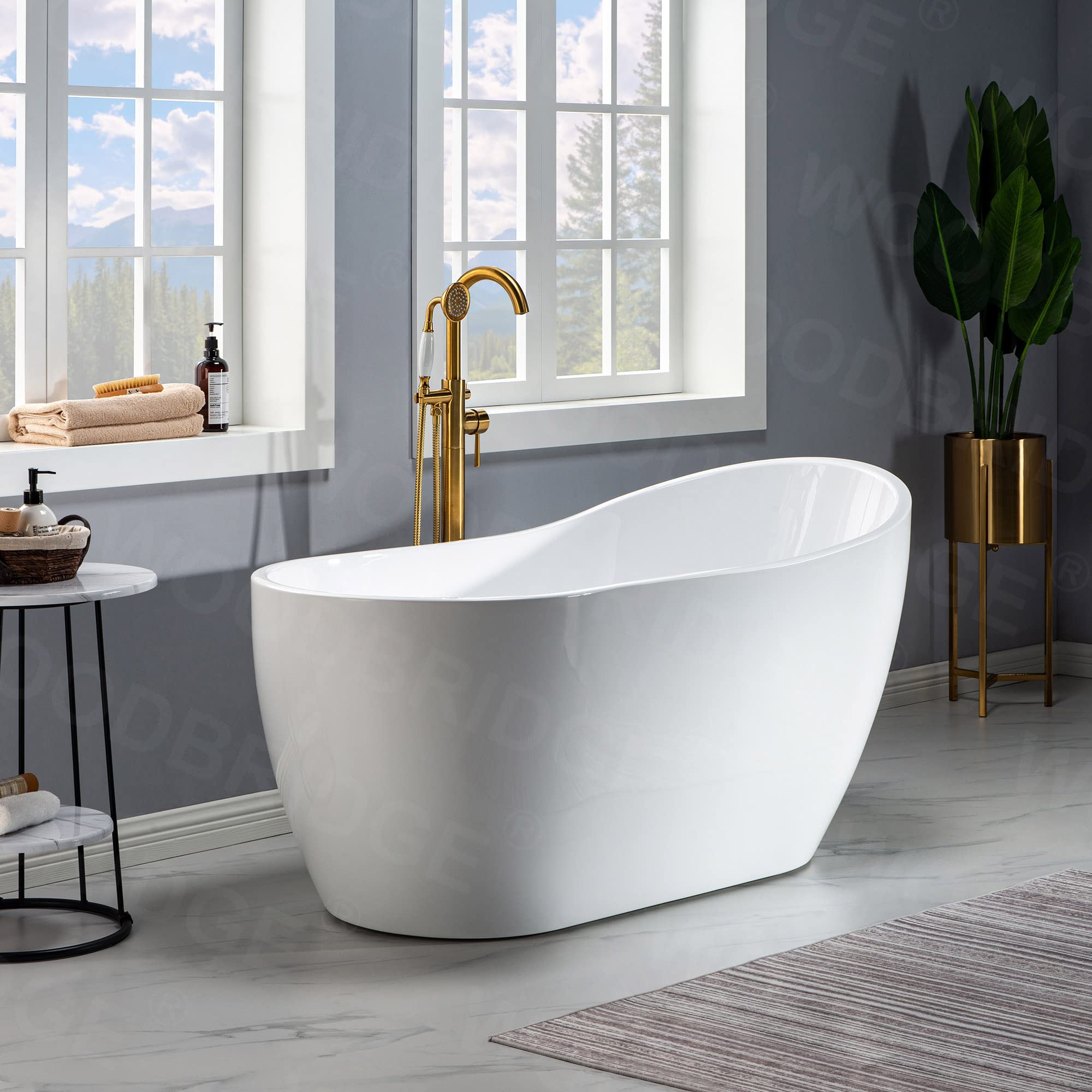 59" Acrylic Freestanding Bathtub Contemporary Soaking White Tub