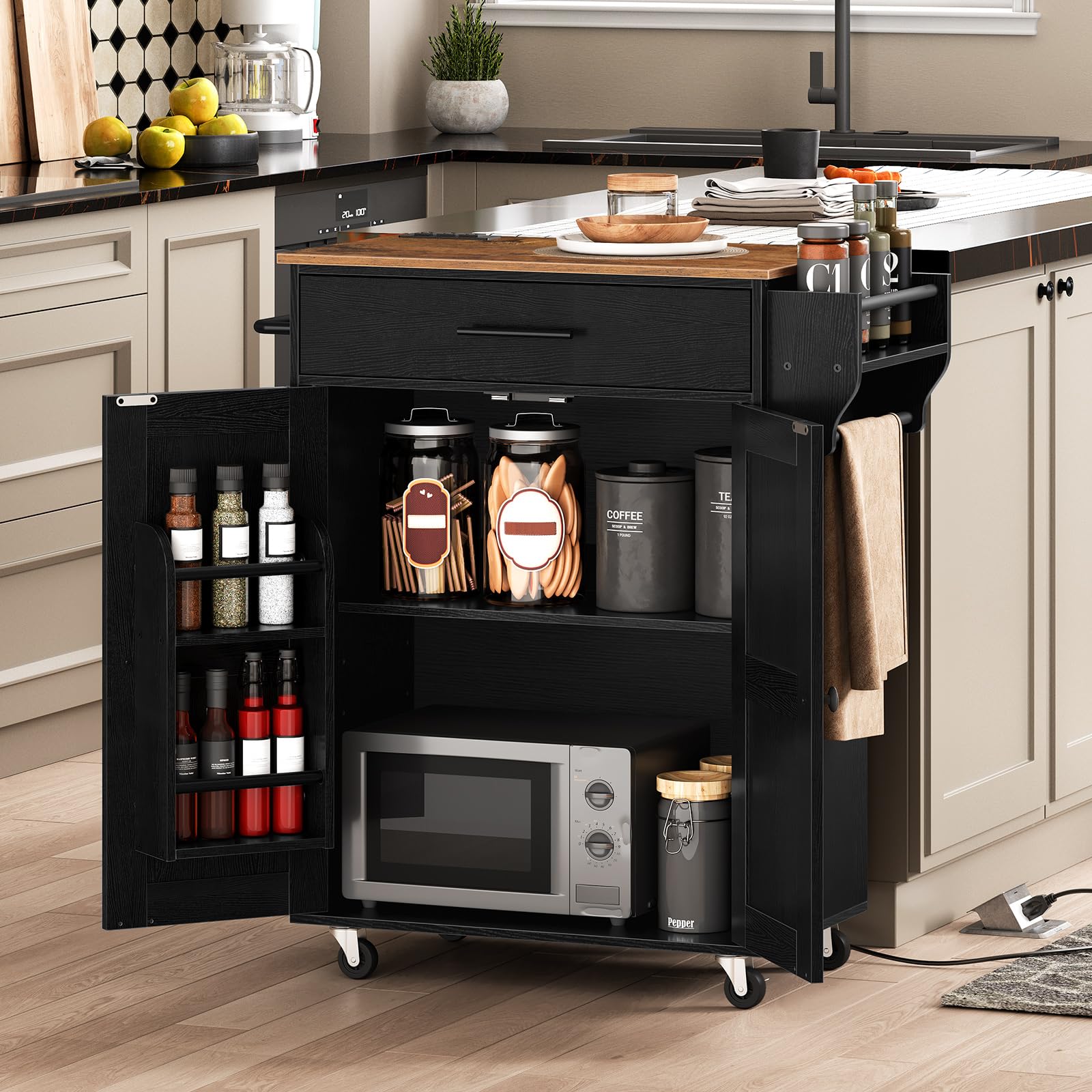 Kitchen Island With Power Outlet, Storage Island With Large Worktop
