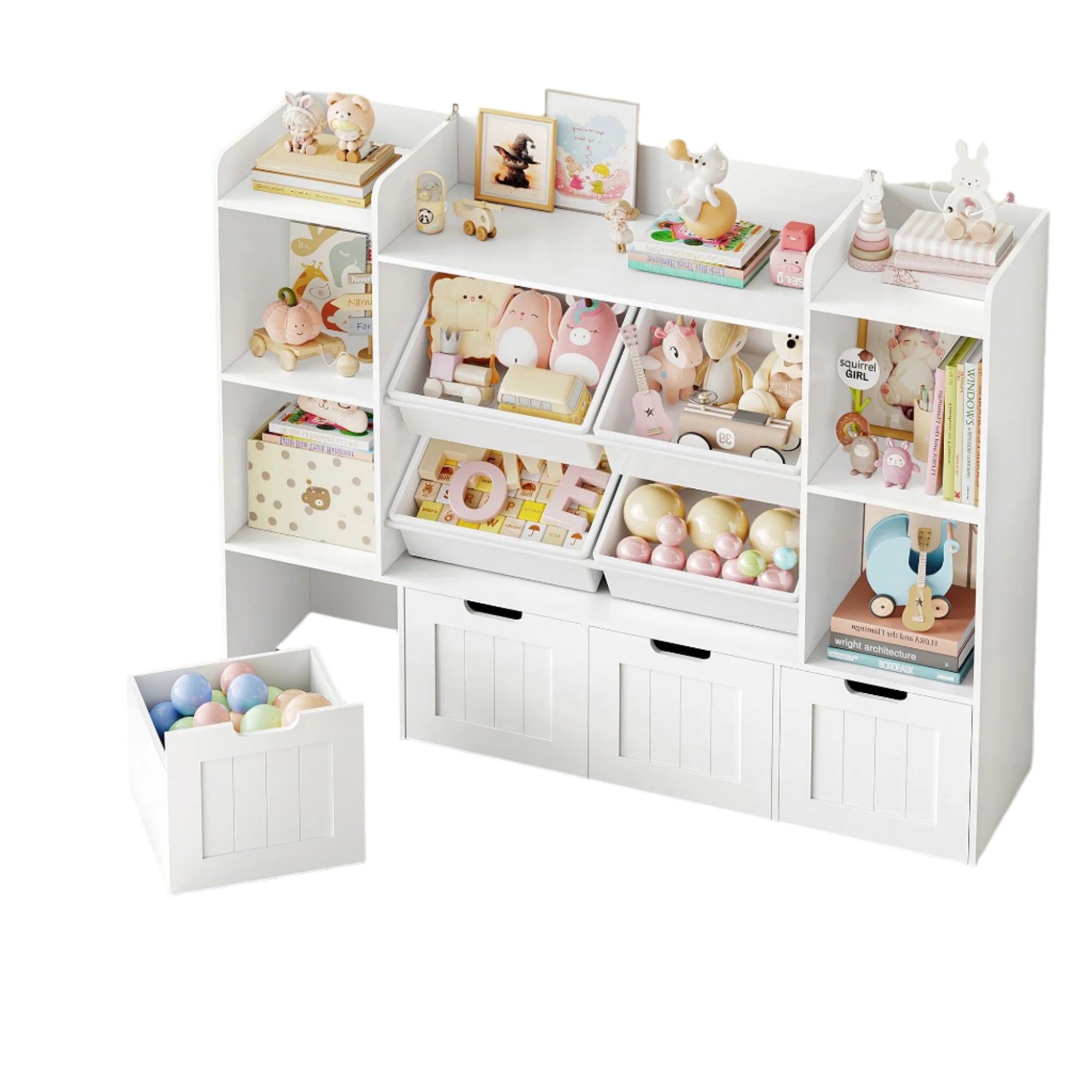 Toy Storage Organizer, Toy Organizer with 4 Movable Drawers and 4 Box Bins